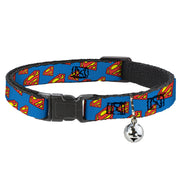 Breakaway Cat Collar with Bell - Super Shield Diagonal Royal Blue/Red Breakaway Cat Collars DC Comics