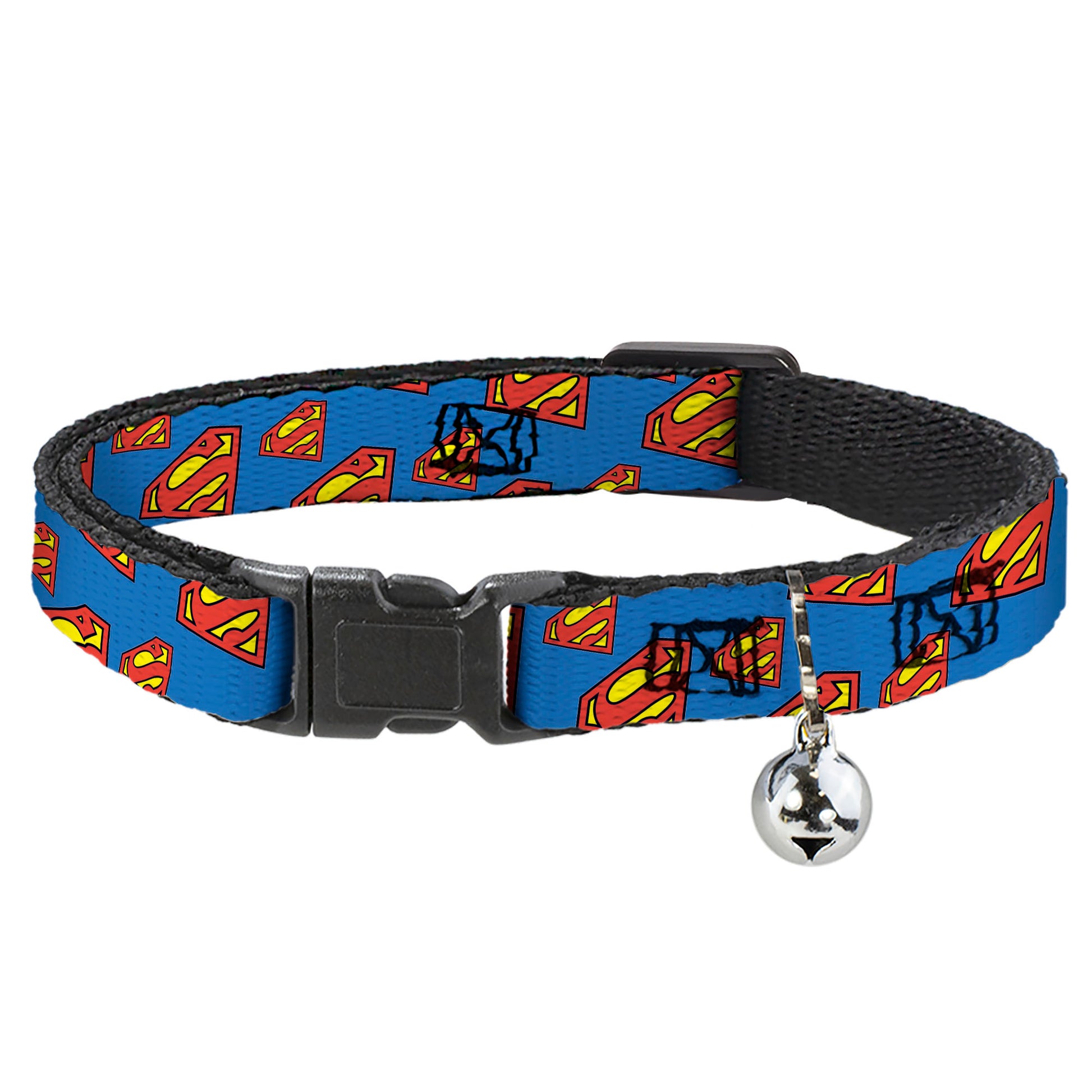 Breakaway Cat Collar with Bell - Super Shield Diagonal Royal Blue/Red Breakaway Cat Collars DC Comics