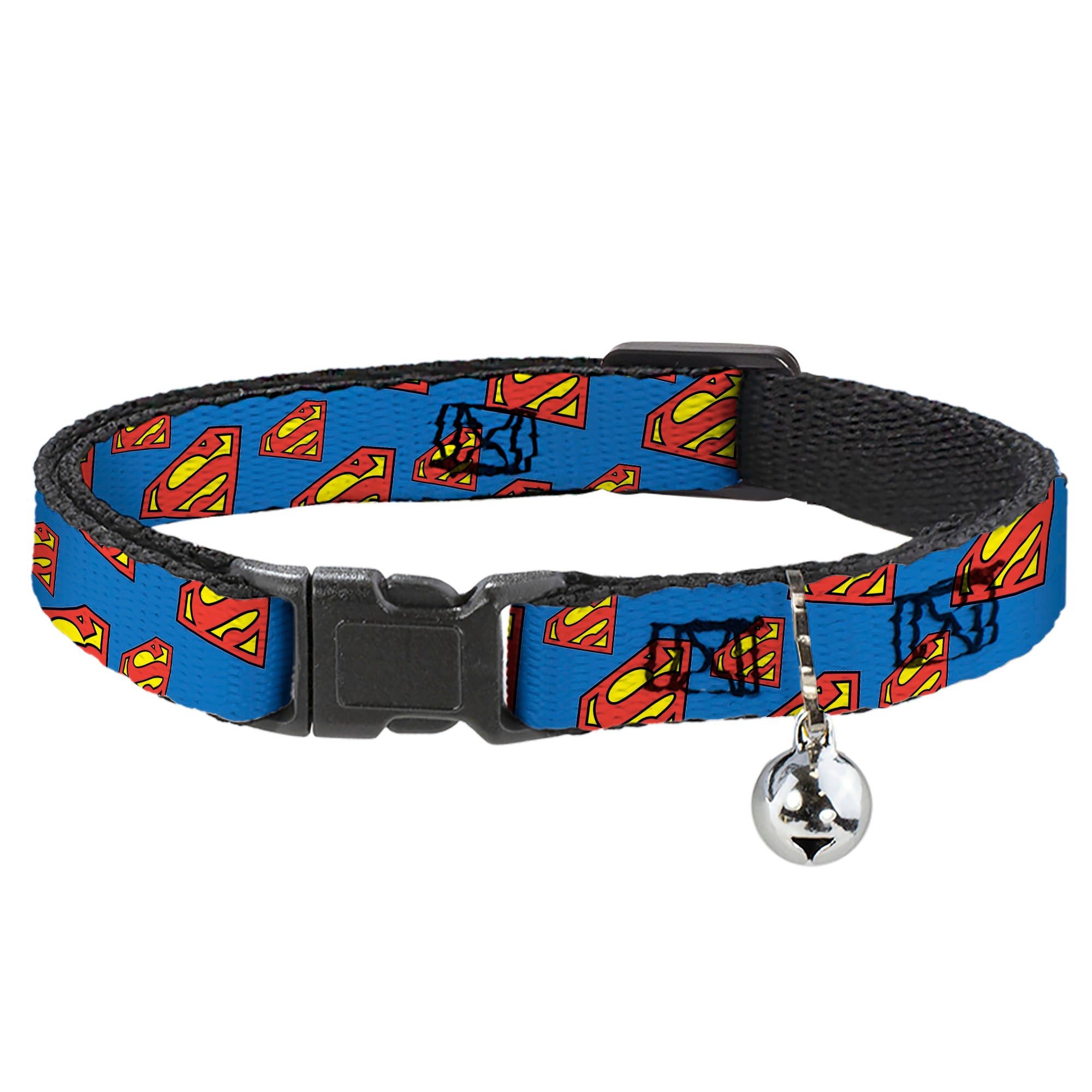 Breakaway Cat Collar with Bell - Super Shield Diagonal Royal Blue/Red Breakaway Cat Collars DC Comics