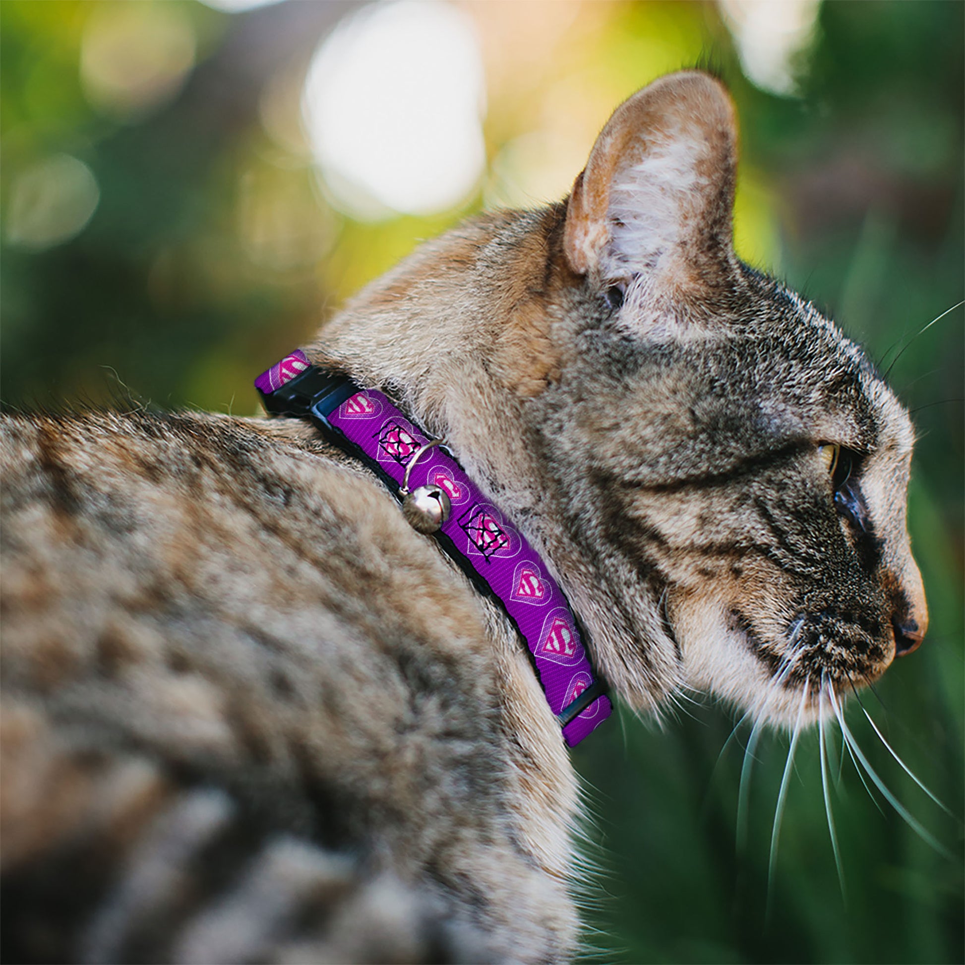 Breakaway Cat Collar with Bell - Superman Logo in Heart Purple/White/Pink Breakaway Cat Collars DC Comics