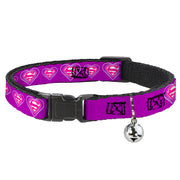 Breakaway Cat Collar with Bell - Superman Logo in Heart Purple/White/Pink Breakaway Cat Collars DC Comics
