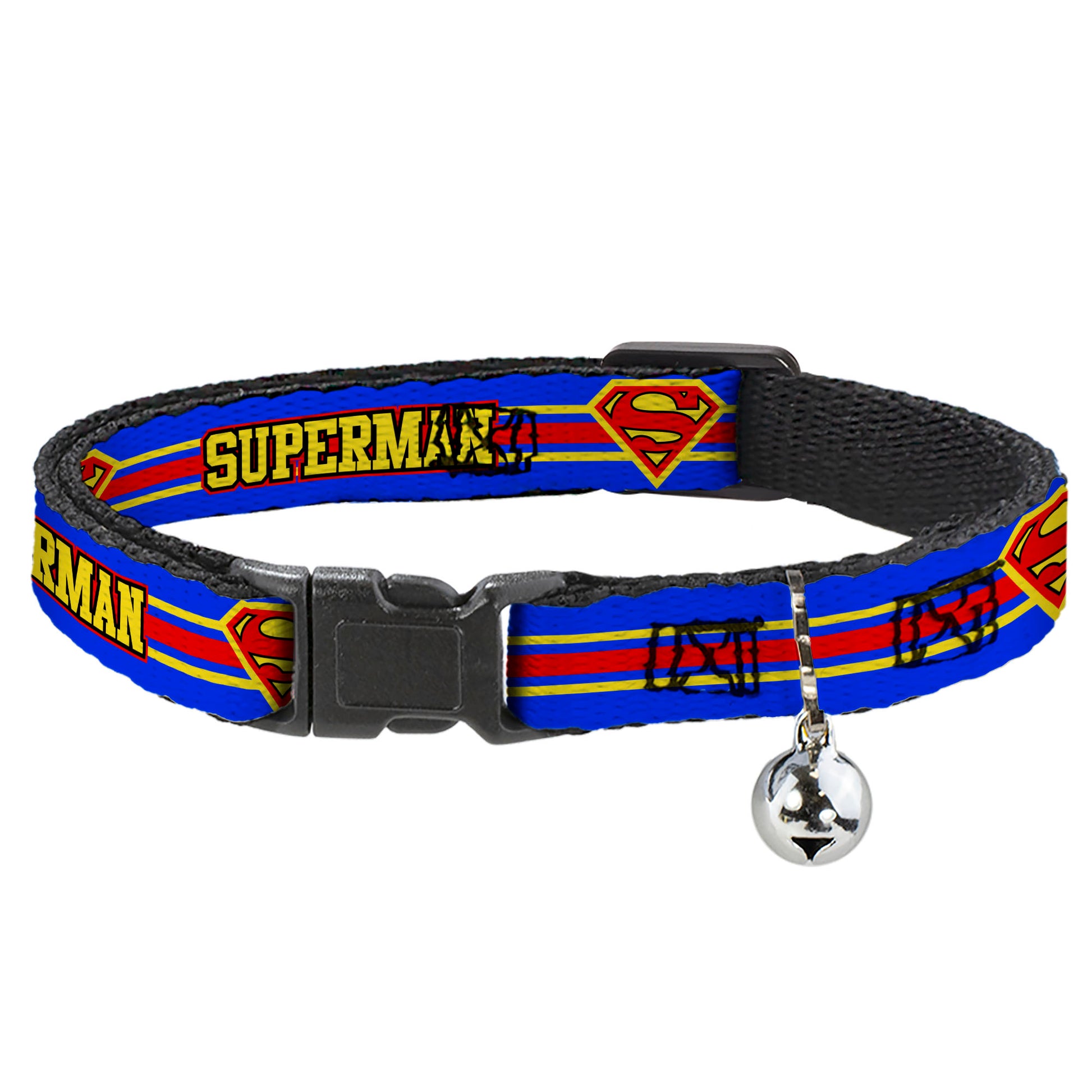 Cat Collar Breakaway - SUPERMAN Shield Stripe Blue Yellow Red Breakaway Cat Collars DC Comics