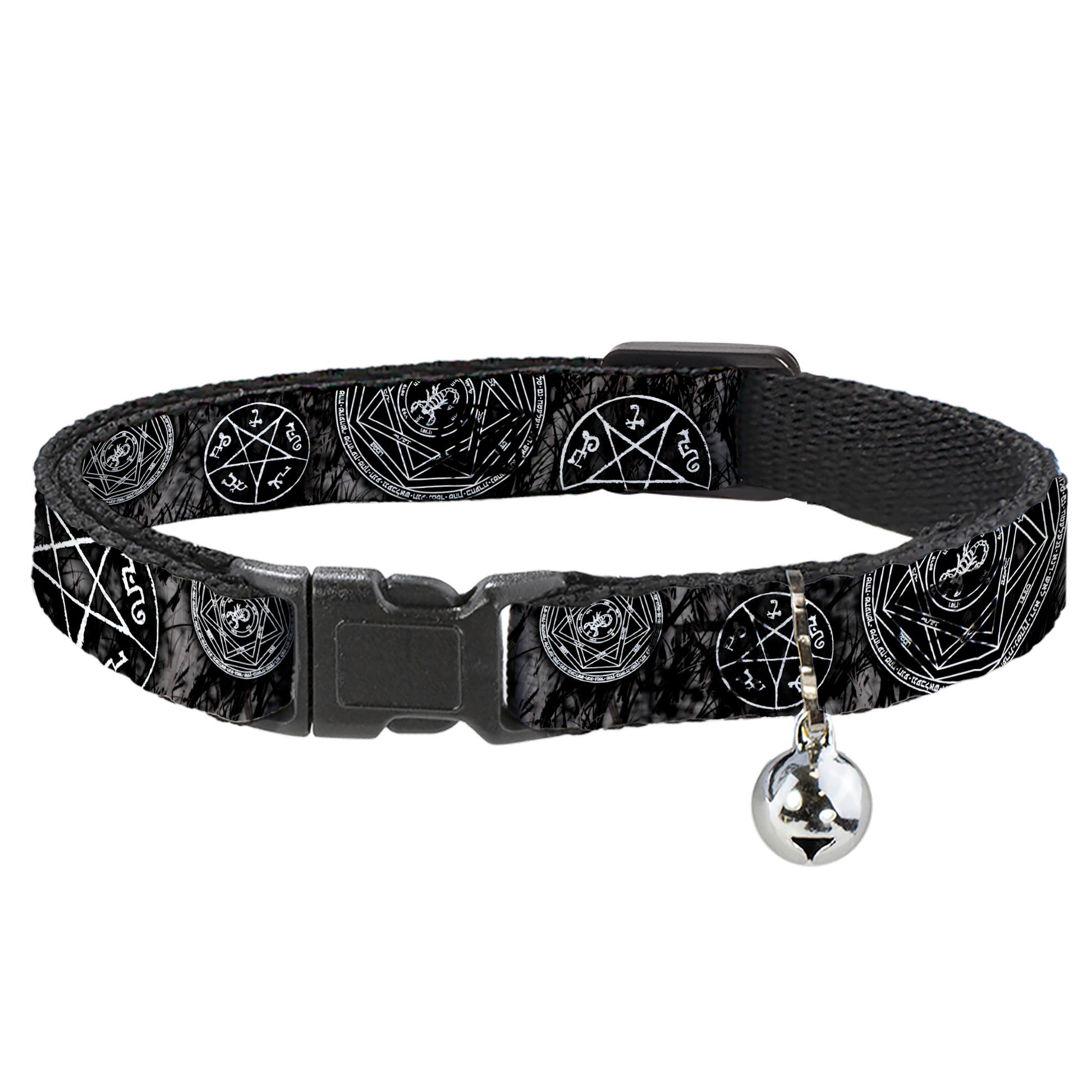 Cat Collar Breakaway - Supernatural Devil's Trap Pentagrams Grays Black White Breakaway Cat Collars Supernatural