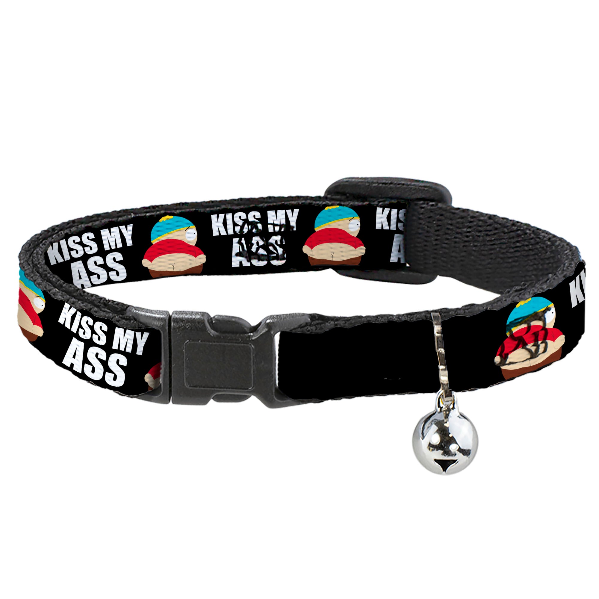 Breakaway Cat Collar with Bell - South Park Cartman Pants KISS MY ASS Pose Black/White Breakaway Cat Collars South Park