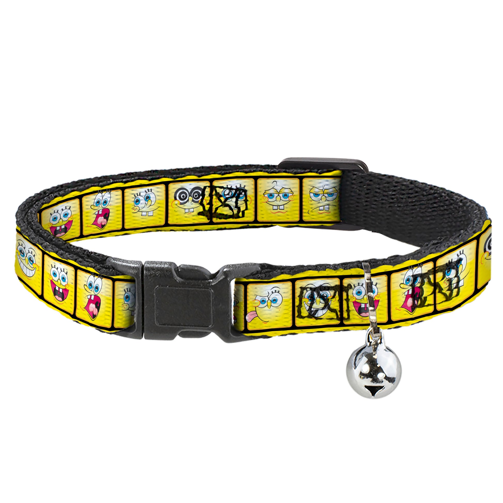 Cat Collar Breakaway with Bell - SpongeBob 10-Expressions Filmstrip Yellows Black White Breakaway Cat Collars SpongeBob SquarePants