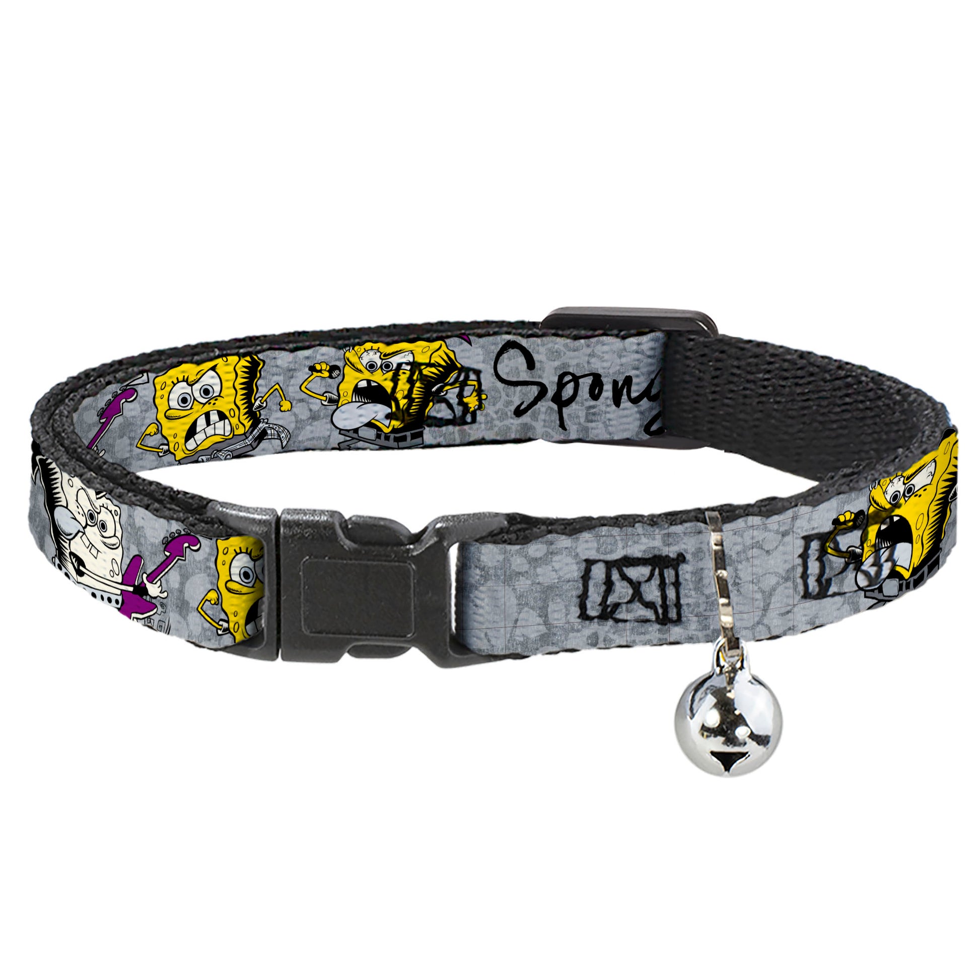 Cat Collar Breakaway with Bell - SpongeBob 3-Poses SPONGEITUDE Grays Black Breakaway Cat Collars SpongeBob SquarePants