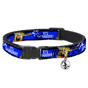 Cat Collar Breakaway with Bell - SpongeBob Pose IT'S SPONGEBOB! Stripe Black Blue White Breakaway Cat Collars SpongeBob SquarePants