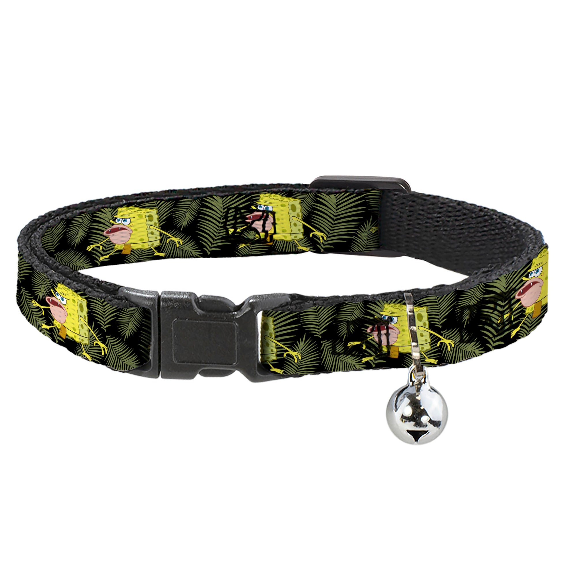 Cat Collar Breakaway with Bell - Primitive Sponge Pose Leaves Black Green Breakaway Cat Collars SpongeBob SquarePants