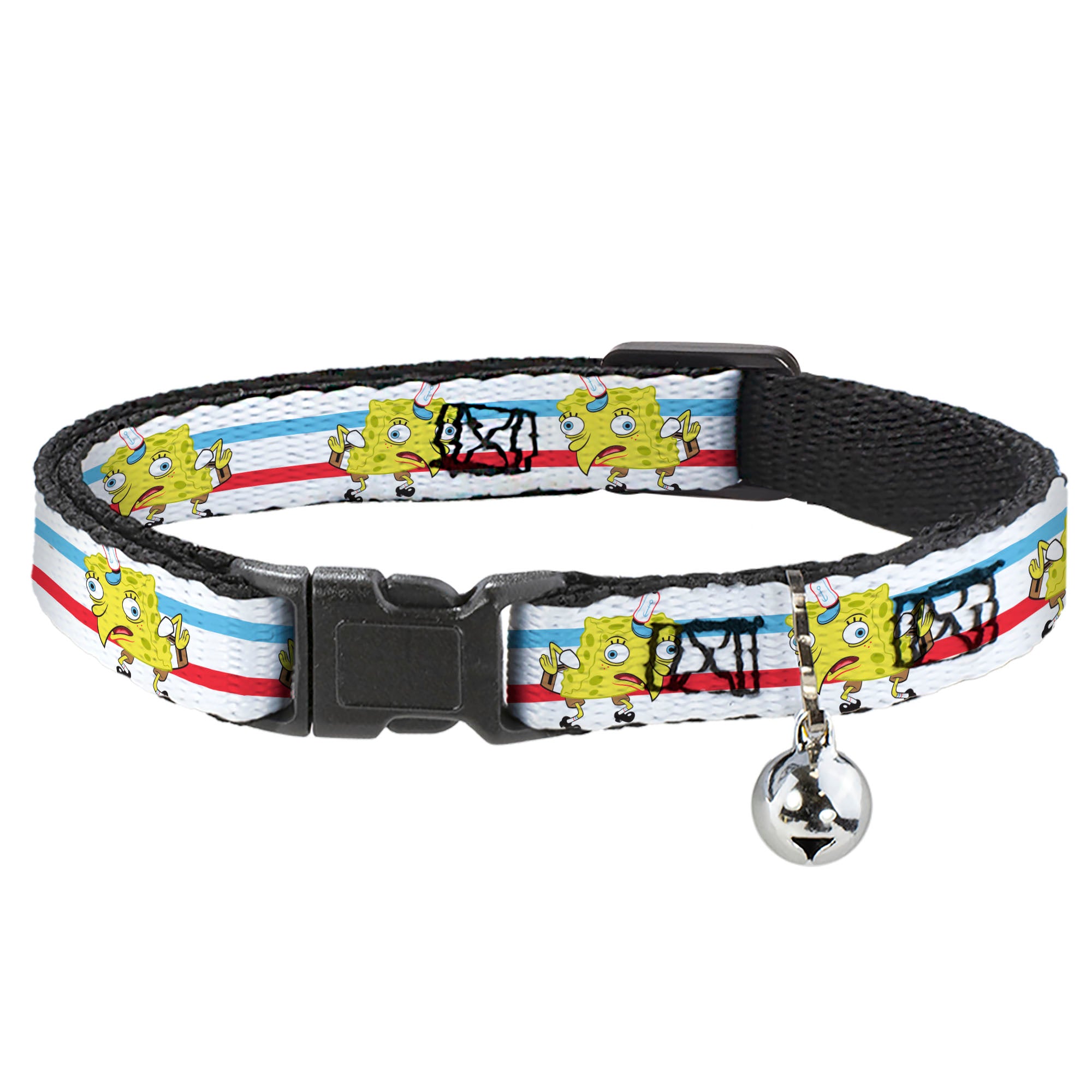 Cat Collar Breakaway with Bell - Mocking SpongeBob Pose Stripe White Blue Red Breakaway Cat Collars SpongeBob SquarePants