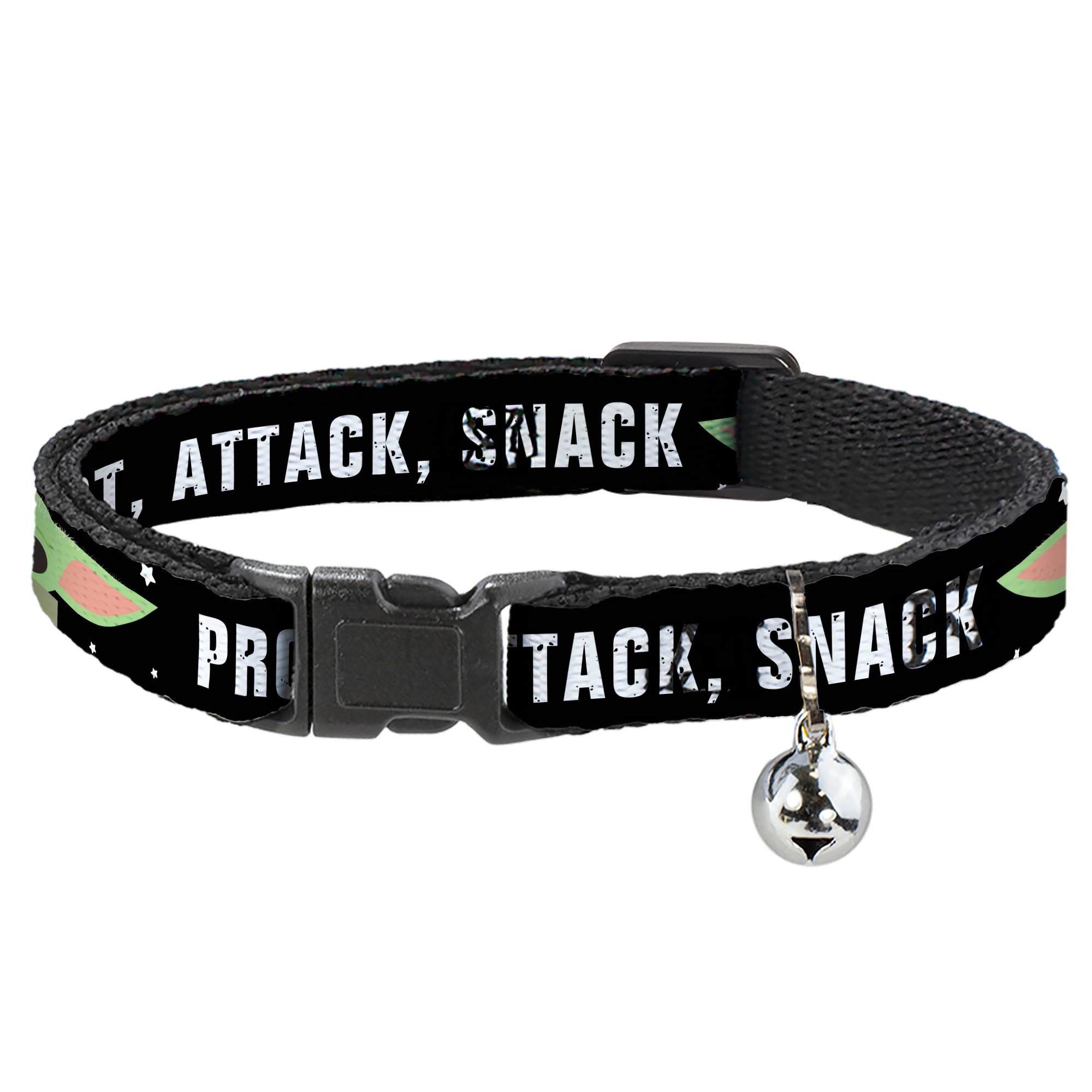 Cat Collar Breakaway - Star Wars The Child Chibi Face PROTECT ATTACK SNACK Black White Breakaway Cat Collars Star Wars