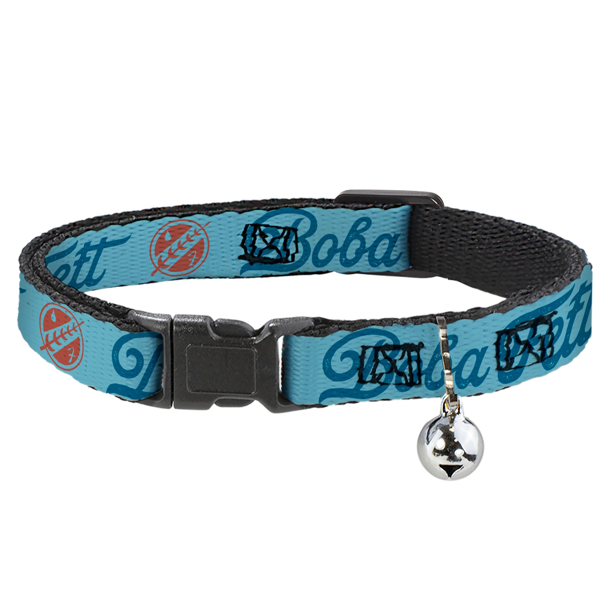 Cat Collar Breakaway with Bell - Star Wars BOBA FETT Script and Logo Blues Red - NARROW Fits 8.5-12" Breakaway Cat Collars Star Wars