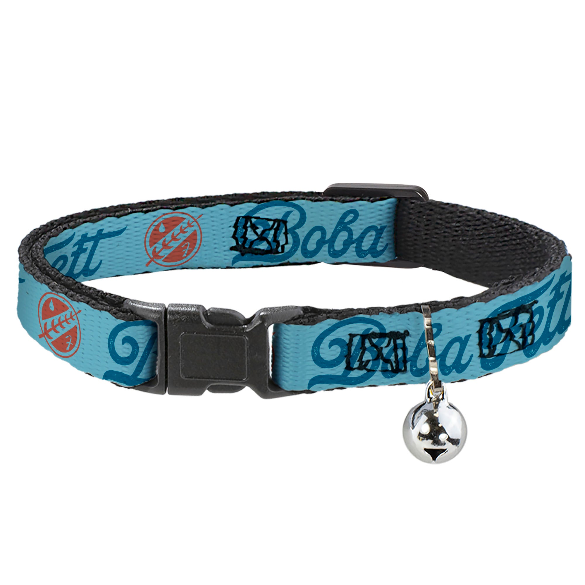 Cat Collar Breakaway with Bell - Star Wars BOBA FETT Script and Logo Blues Red - NARROW Fits 8.5-12" Breakaway Cat Collars Star Wars