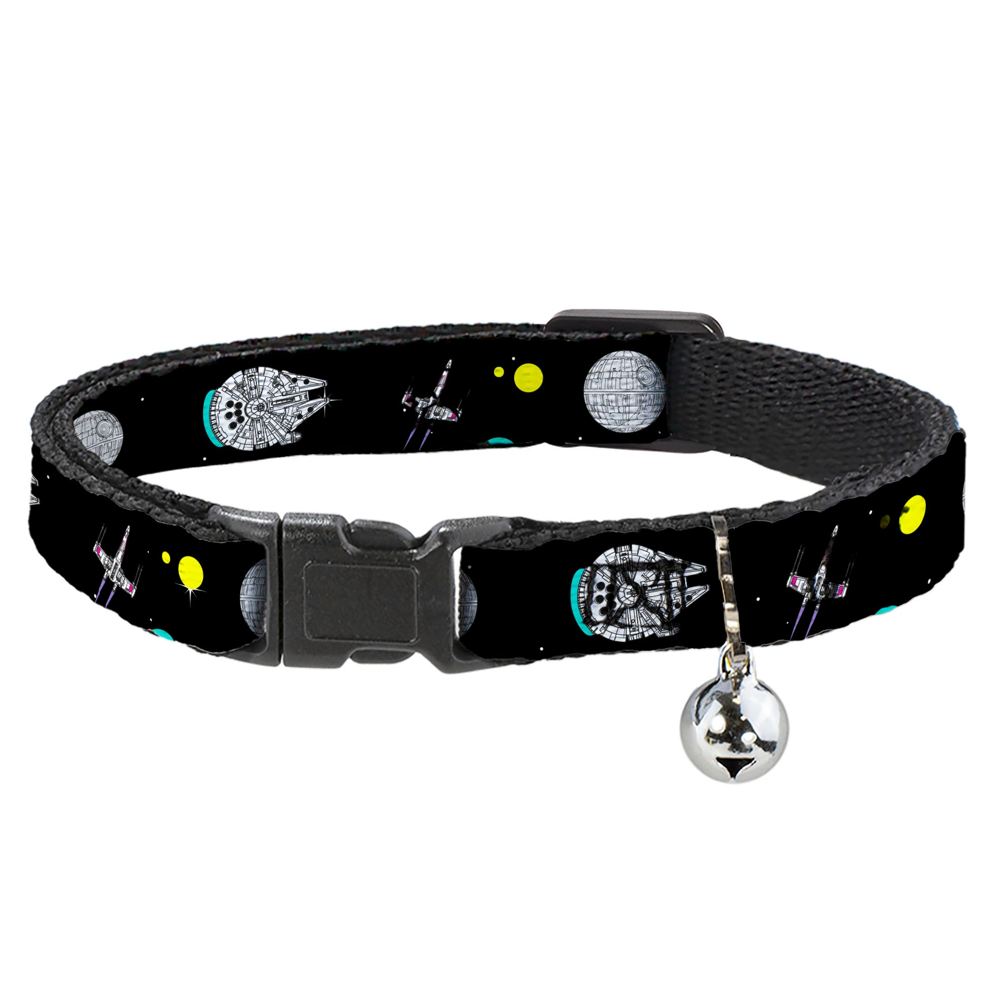 Cat Collar Breakaway with Bell - Star Wars Death Star Millennium Falcon and X-Wing Fighter in Space Black Breakaway Cat Collars Star Wars