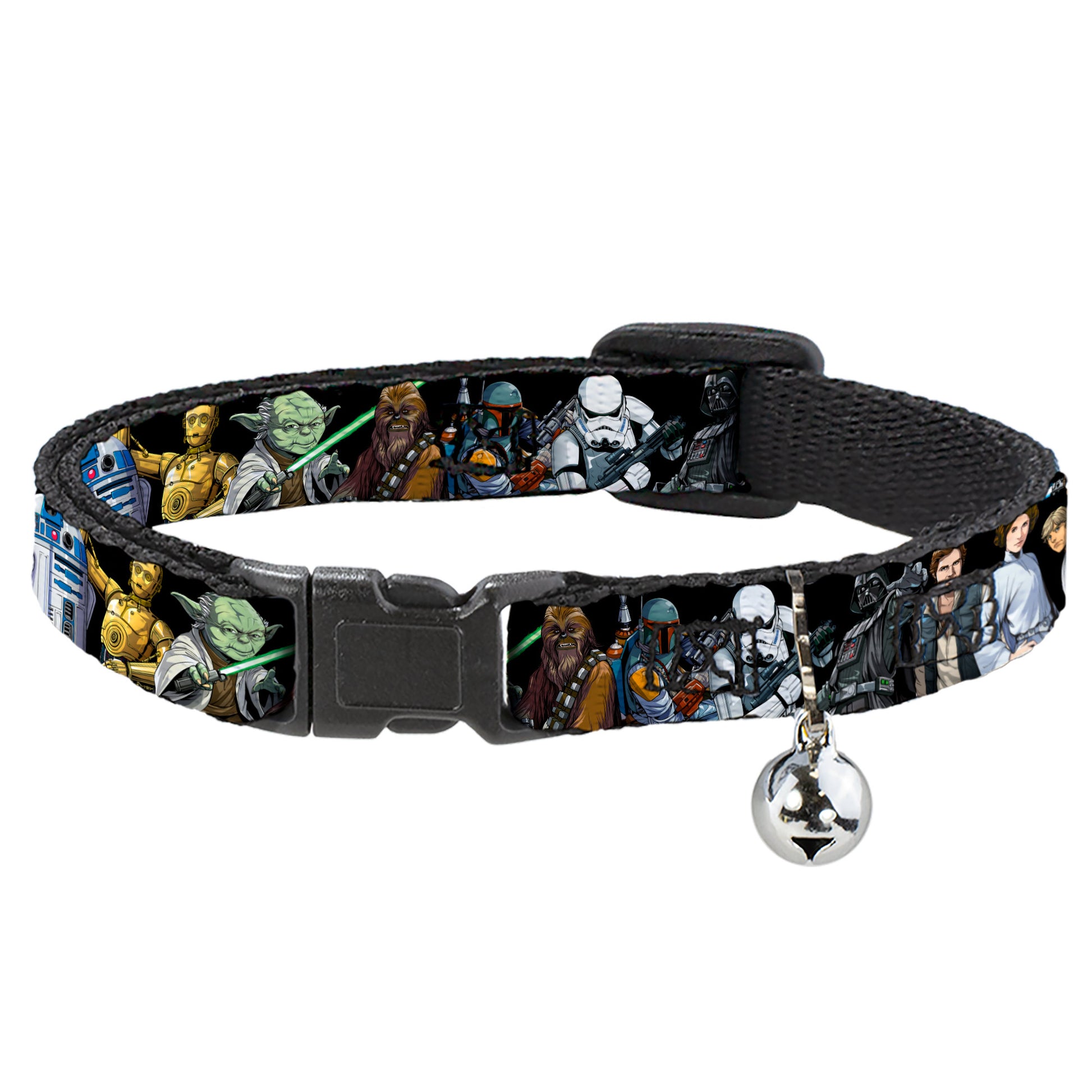 Breakaway Cat Collar with Bell - Star Wars Classic Character Poses Black Breakaway Cat Collars Star Wars   