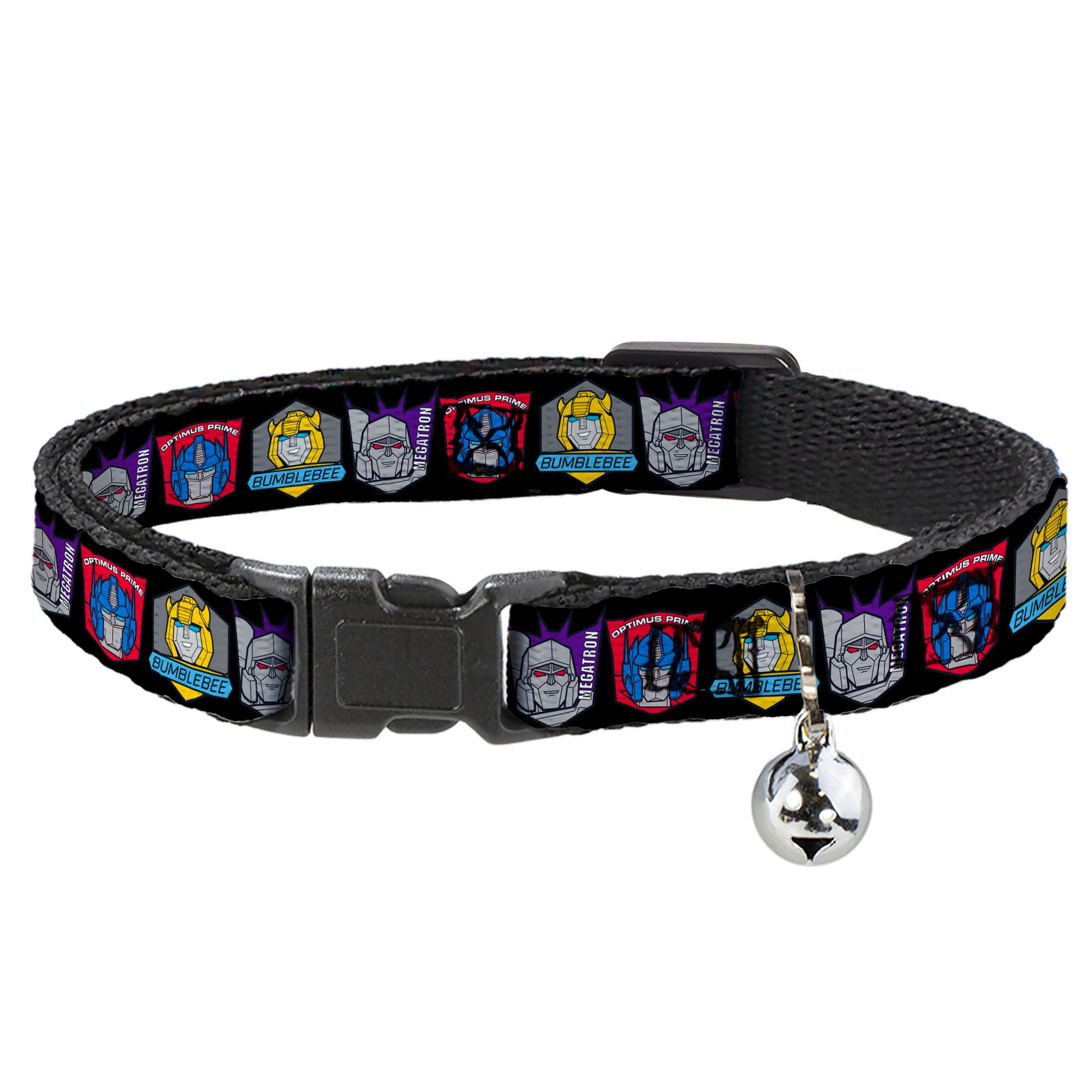 Breakaway Cat Collar with Bell - Transformers Three Character Pose Icons Black