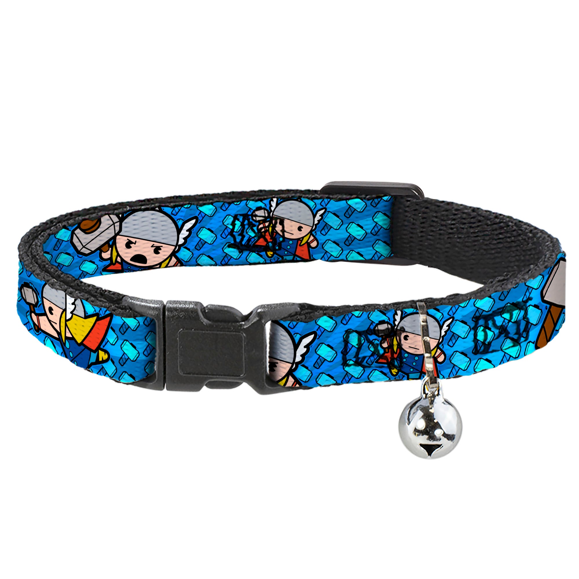 MARVEL UNIVERSE Cat Collar Breakaway - Kawaii Thor Poses Hammer Monogram Blues Breakaway Cat Collars Marvel Comics