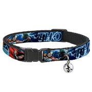 Cat Collar Breakaway - Avengers THOR Hammer Action Pose Galaxy Blues White Breakaway Cat Collars Marvel Comics