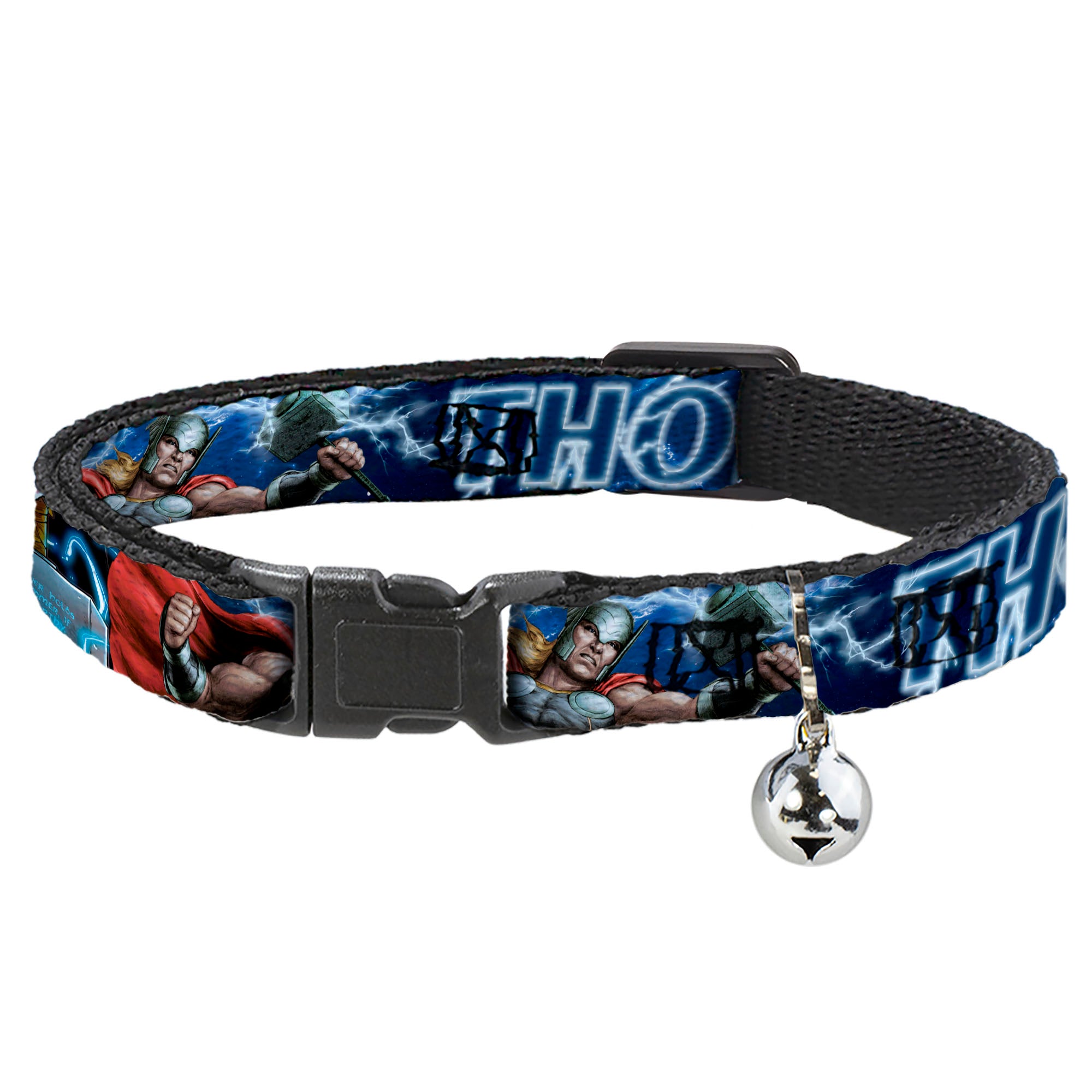 Cat Collar Breakaway - Avengers THOR Hammer Action Pose Galaxy Blues White Breakaway Cat Collars Marvel Comics