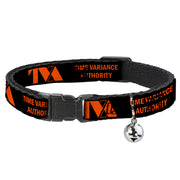 Cat Collar Breakaway with Bell - Loki Series TVA TIME VARIANCE AUTHORITY Text Black Orange - NARROW Fits 8.5-12" Breakaway Cat Collars Marvel Comics