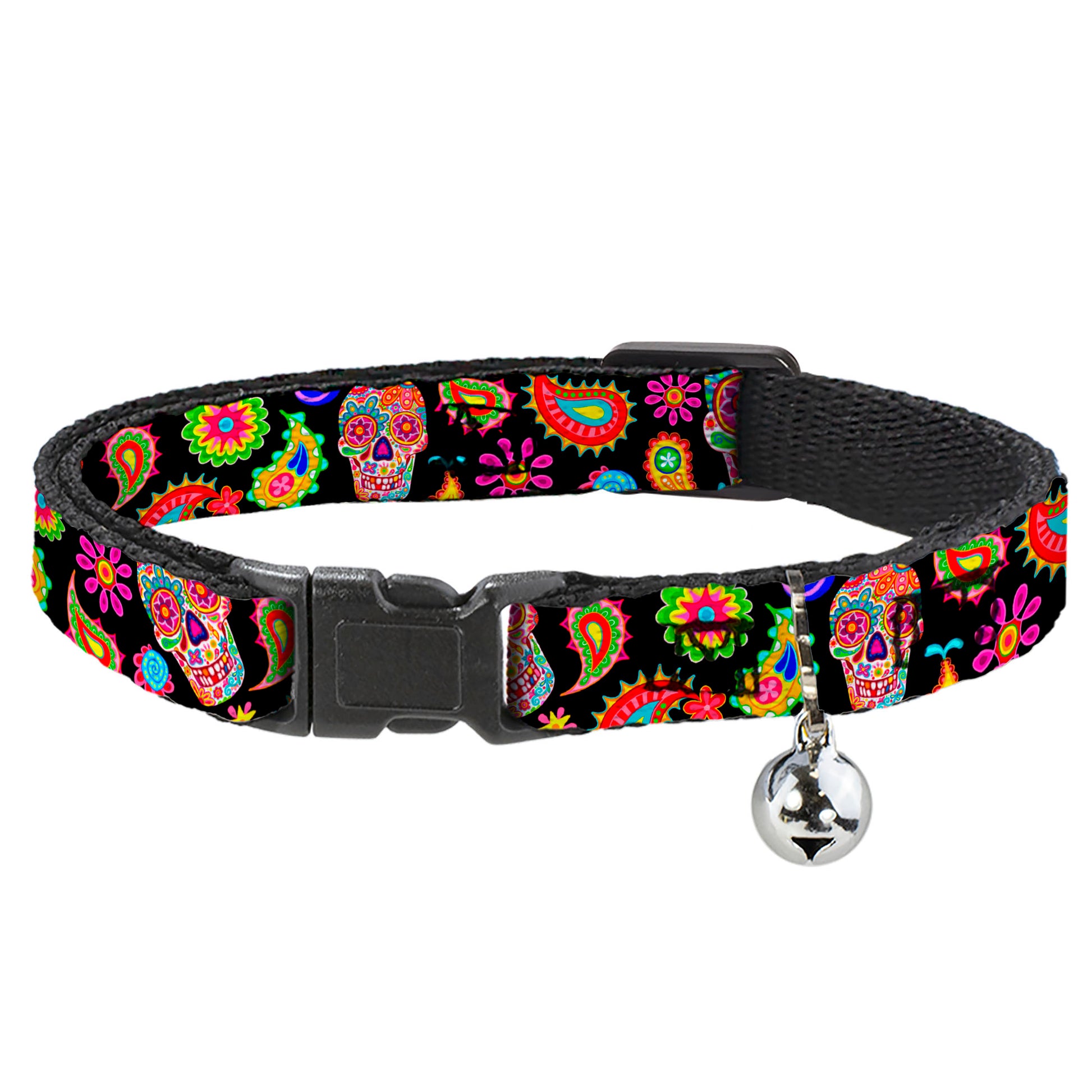 Cat Collar Breakaway with Bell - Bobo Sugar Skull Paisley Black Multi Color Breakaway Cat Collars Thaneeya McArdle