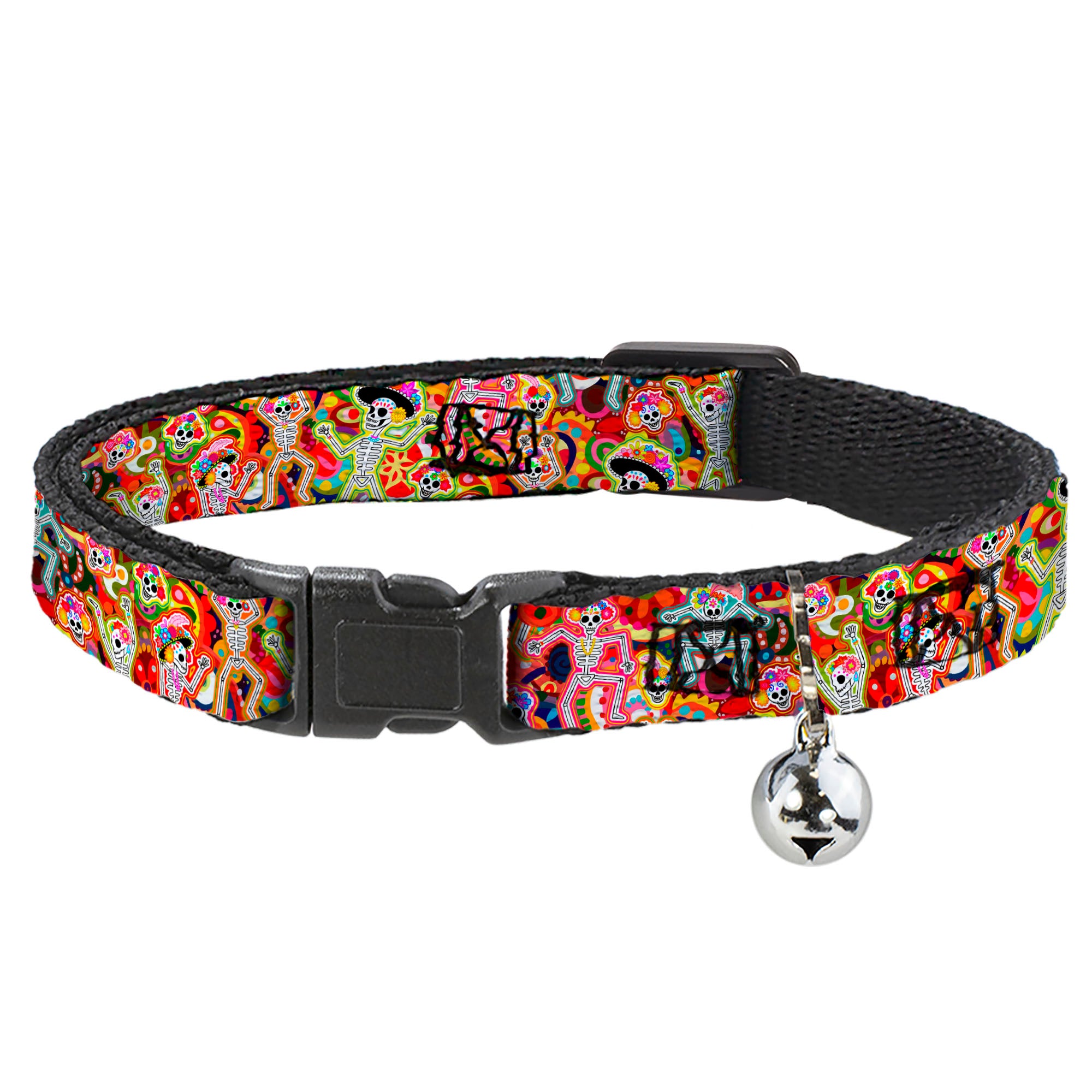 Cat Collar Breakaway with Bell - Dancing Catrinas Collage Multi Color Breakaway Cat Collars Thaneeya McArdle