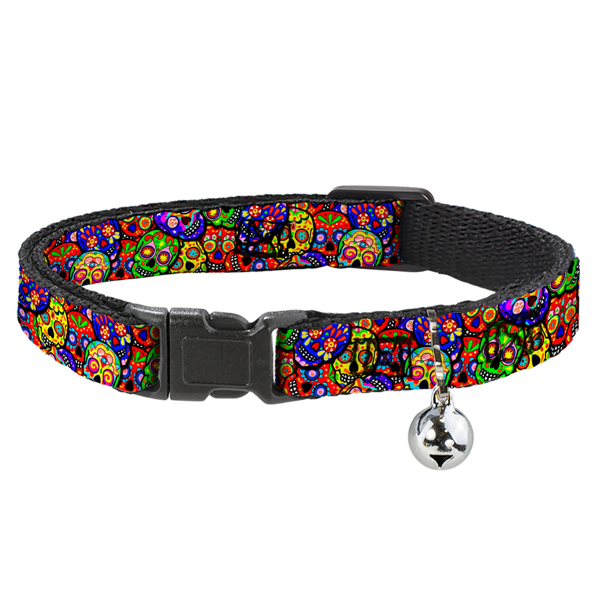 Cat Collar Breakaway with Bell - Colorful Calaveras Stacked Multi Color Breakaway Cat Collars Thaneeya McArdle