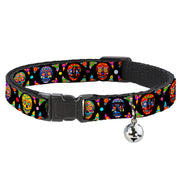 Cat Collar Breakaway with Bell - Colorful Calaveras Black Multi Color Breakaway Cat Collars Thaneeya McArdle