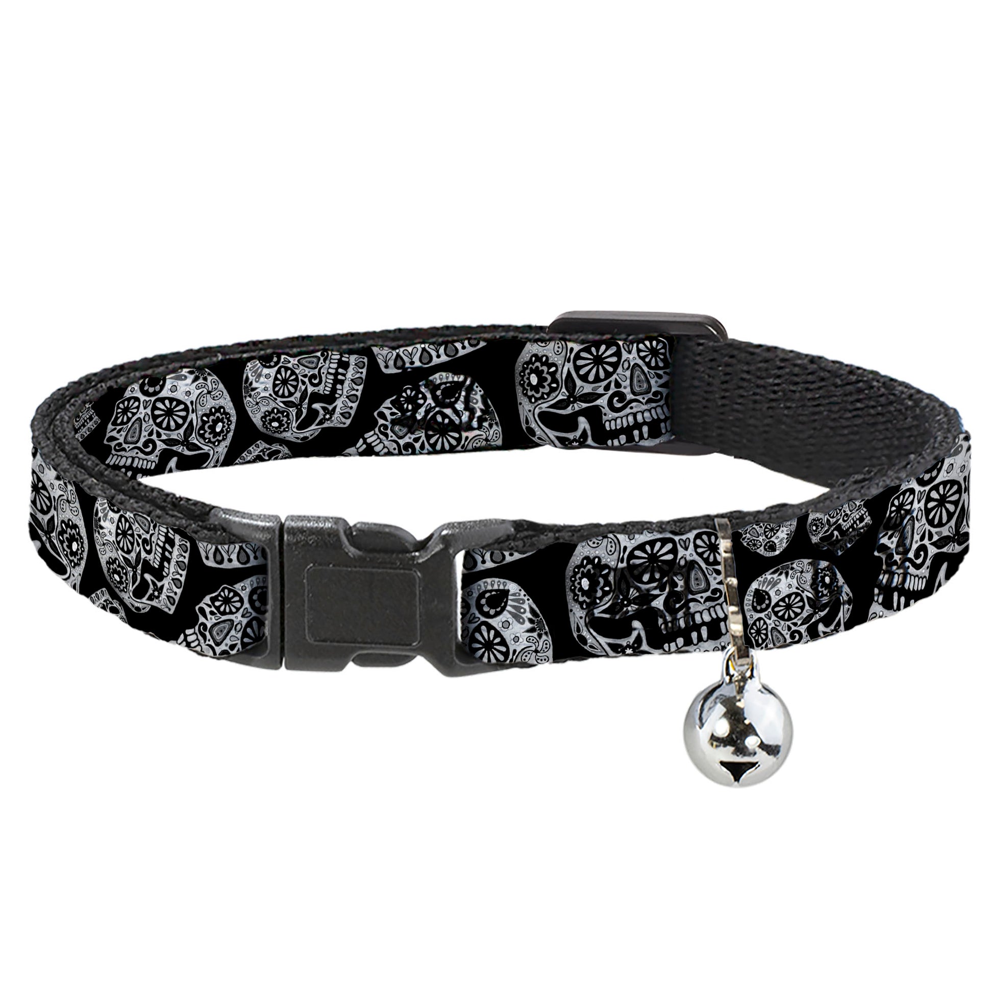 Cat Collar Breakaway with Bell - The Dust of Living II Sugar Skulls Black White Breakaway Cat Collars Thaneeya McArdle