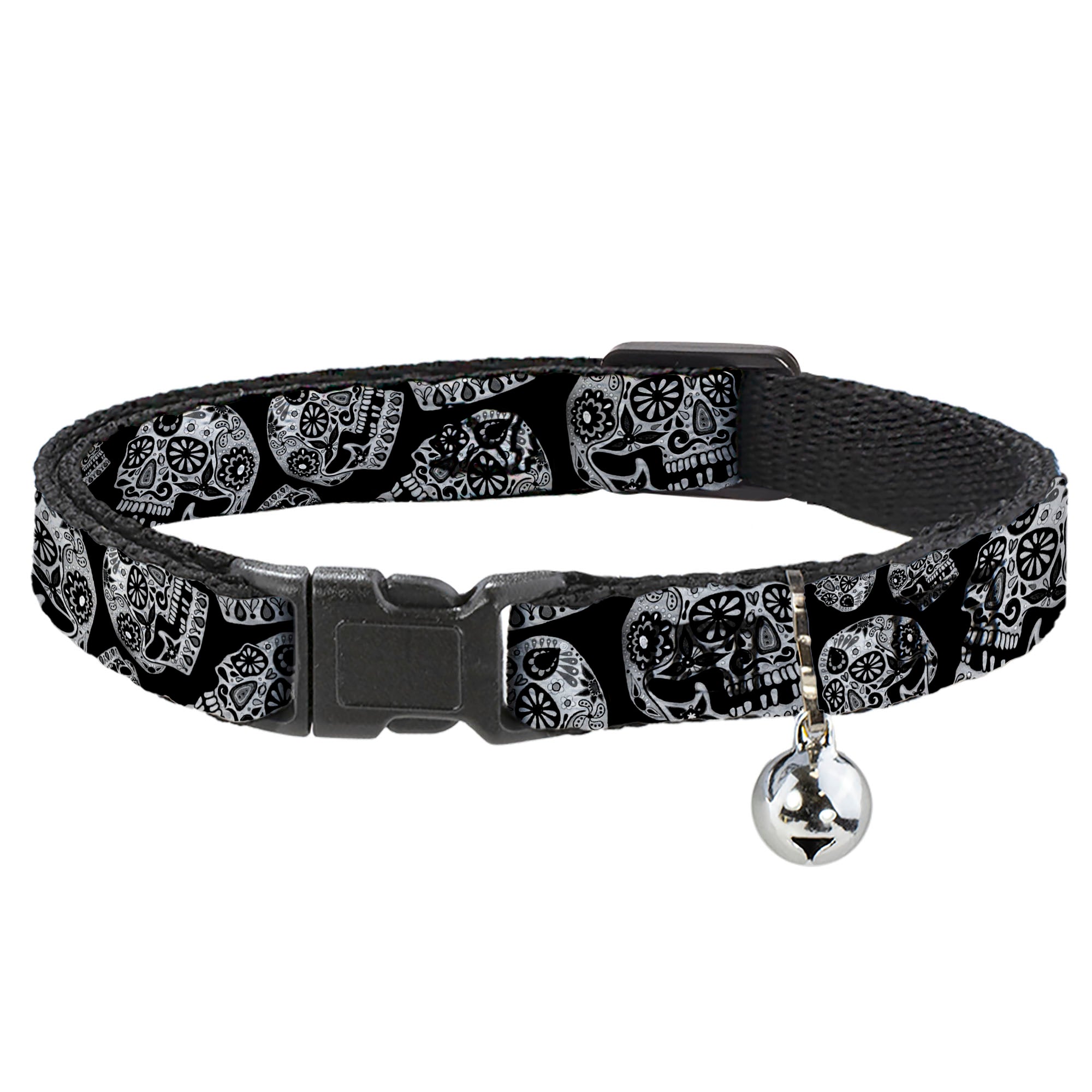 Cat Collar Breakaway with Bell - The Dust of Living II Sugar Skulls Black White Breakaway Cat Collars Thaneeya McArdle
