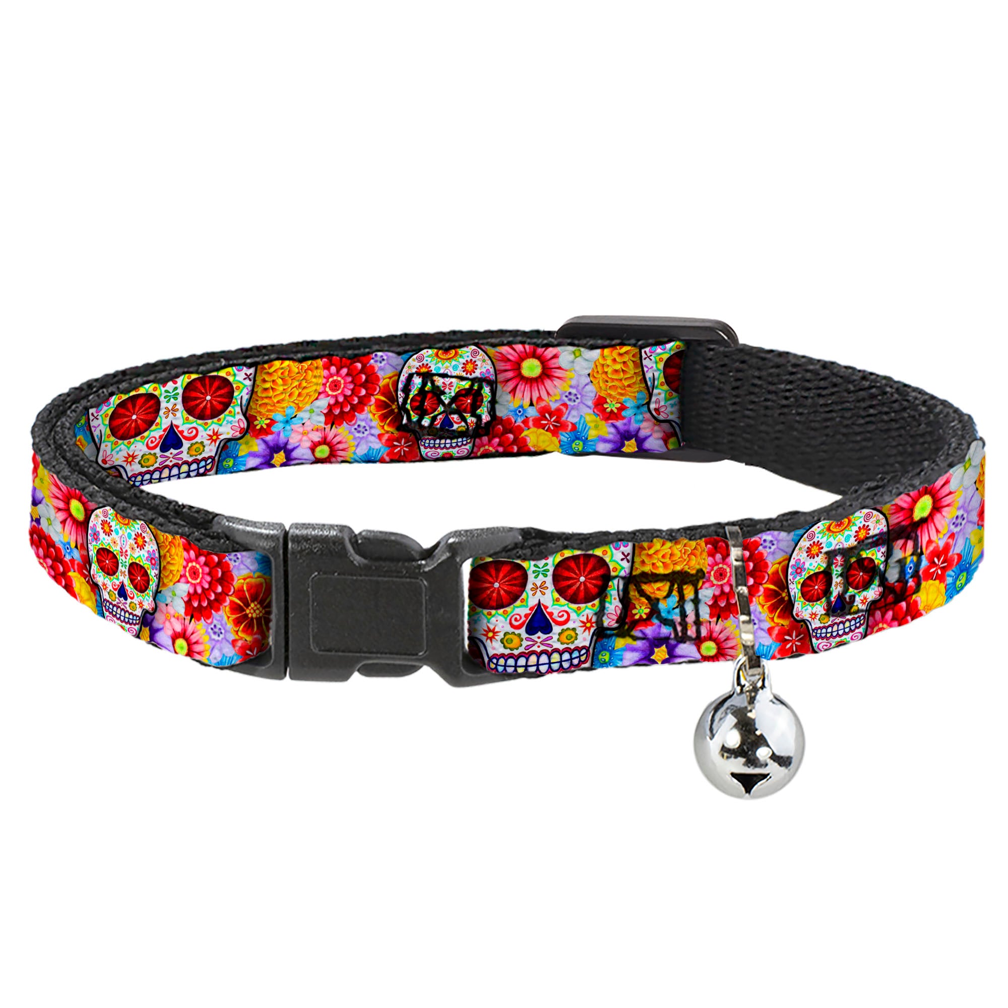 Cat Collar Breakaway with Bell - Sugar Skull Starburst White Multi Color Breakaway Cat Collars Thaneeya McArdle