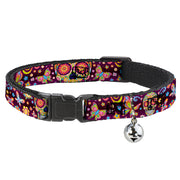 Cat Collar Breakaway with Bell - Mariposa Calaveras Butterflies Flowers Burgundy Multi Color Breakaway Cat Collars Thaneeya McArdle
