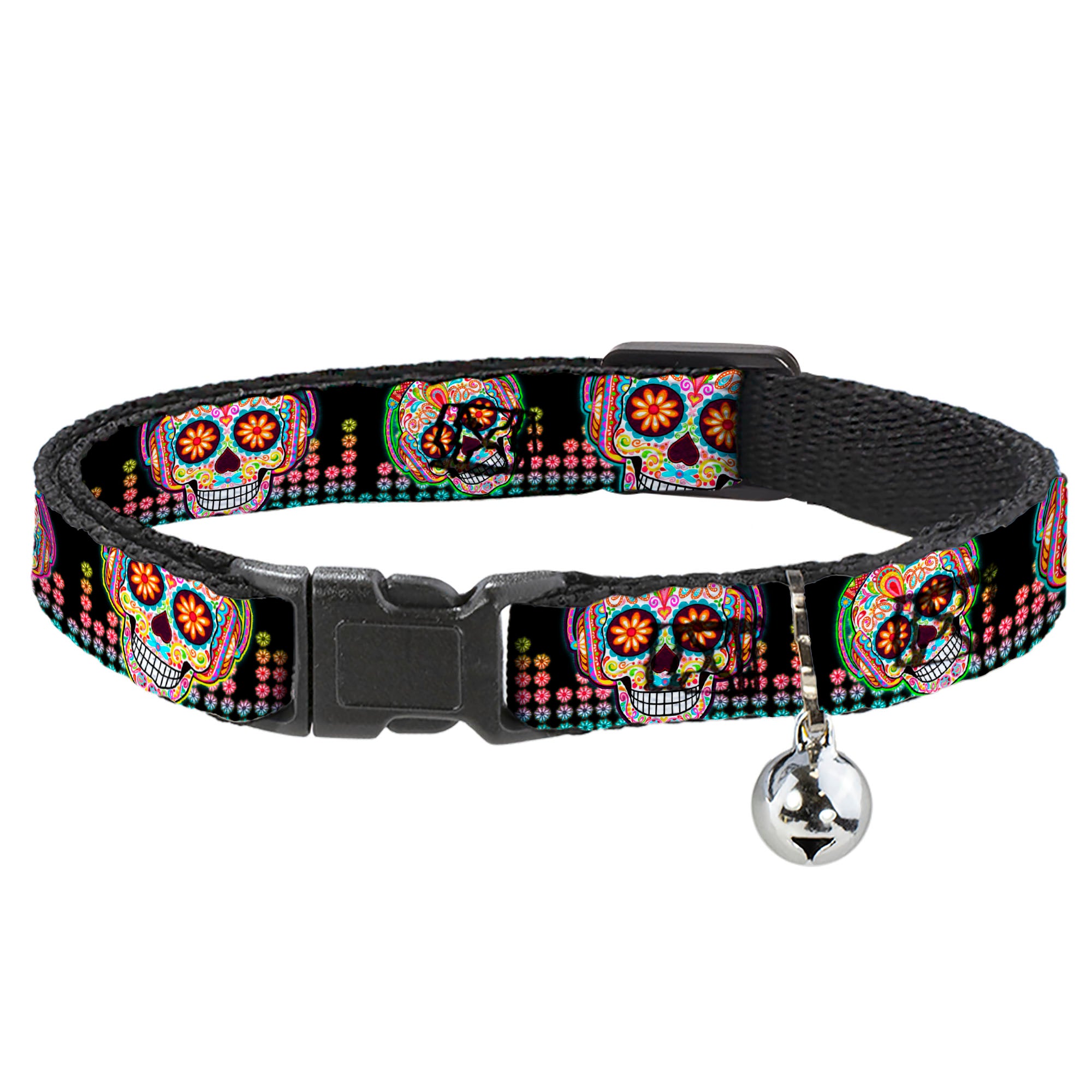 Cat Collar Breakaway with Bell - Tranquility Beats Calaveras Floral Equalizer Black Multi Color Breakaway Cat Collars Thaneeya McArdle