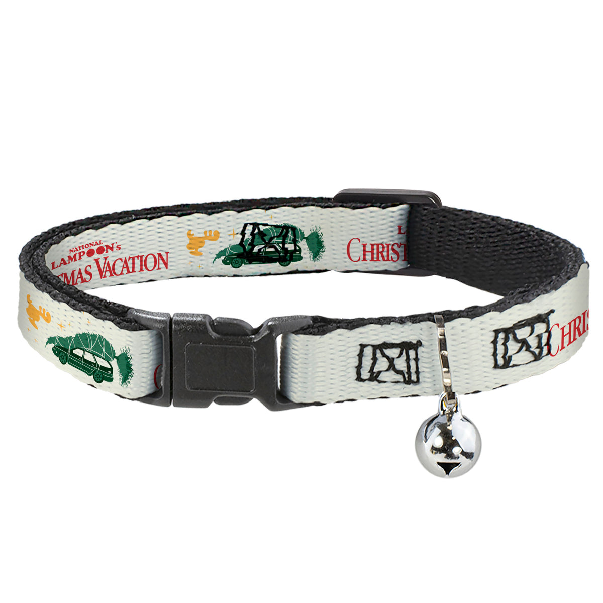 Breakaway Cat Collar with Bell - NATIONAL LAMPOON'S CHRISTMAS VACATION Title Logo Icons Collage White/Green/Red Breakaway Cat Collars National Lampoon's
