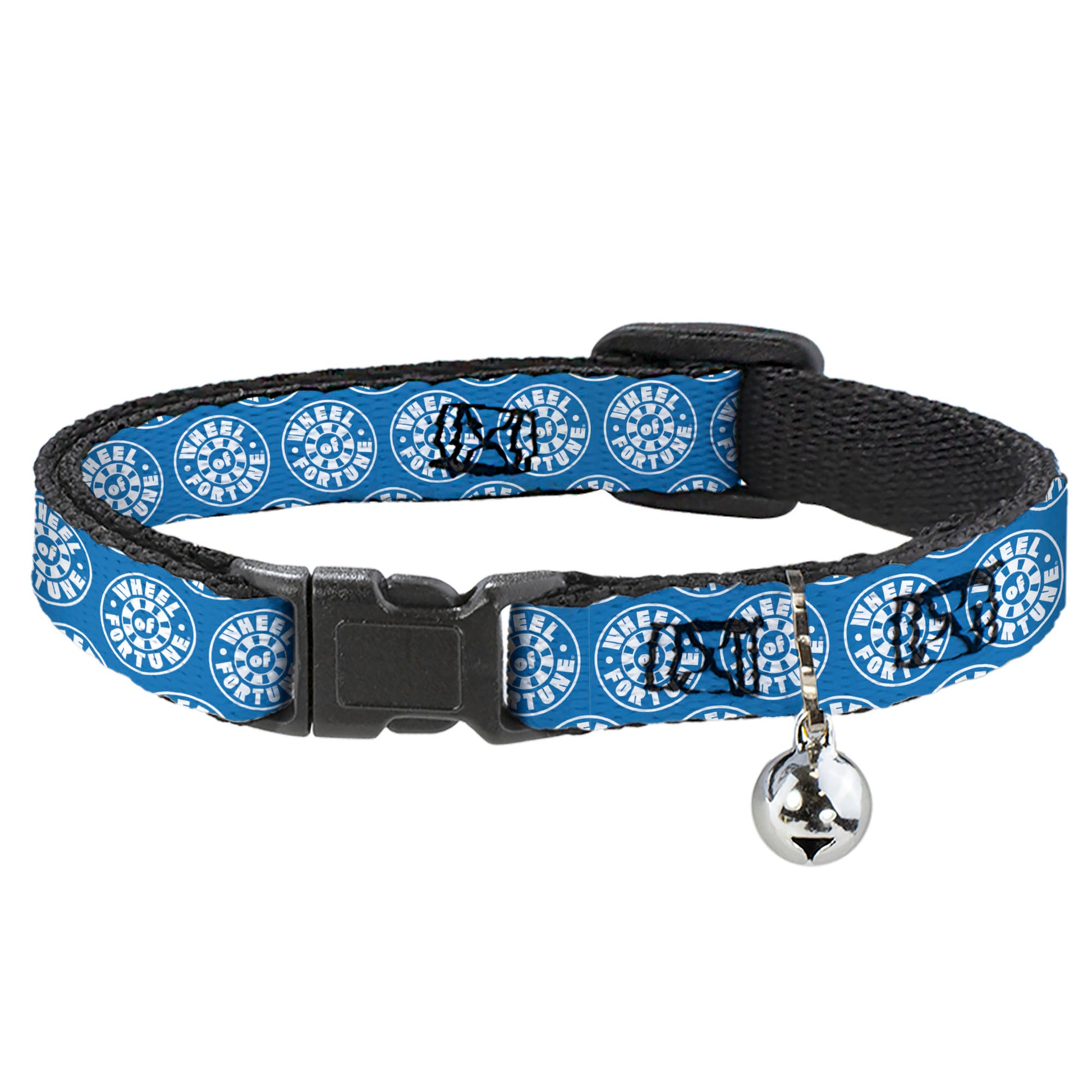 Breakaway Cat Collar with Bell - WHEEL OF FORTUNE Logo Blue/White Breakaway Cat Collars Wheel of Fortune