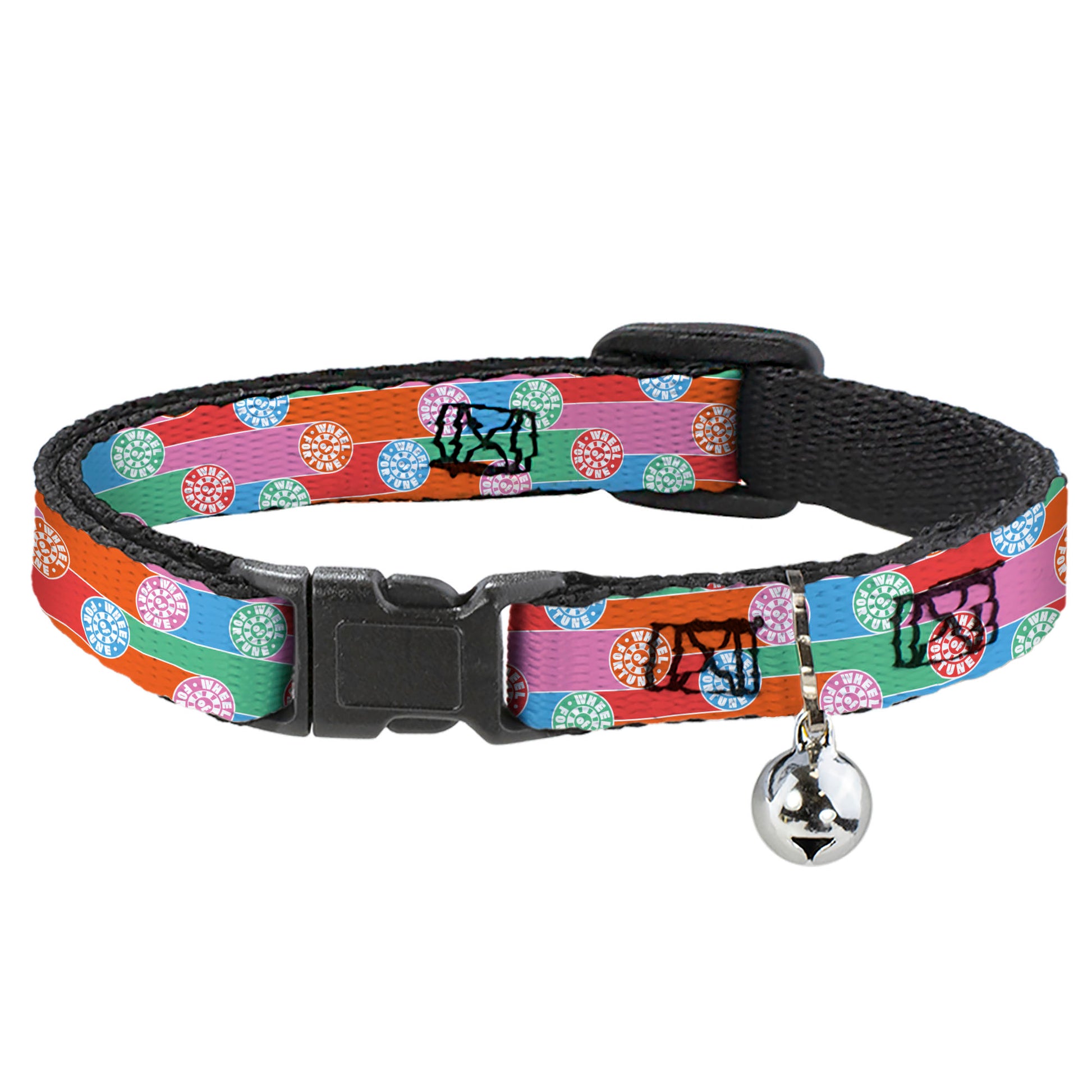Breakaway Cat Collar with Bell - WHEEL OF FORTUNE Wheels Collage Multi Color Breakaway Cat Collars Wheel of Fortune