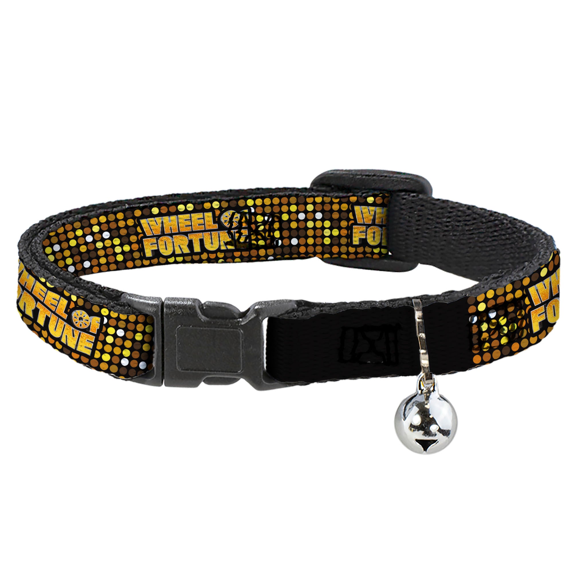 Breakaway Cat Collar with Bell - WHEEL OF FORTUNE Title Logo Sequin Dots Black/Oranges/Yellow Breakaway Cat Collars Wheel of Fortune