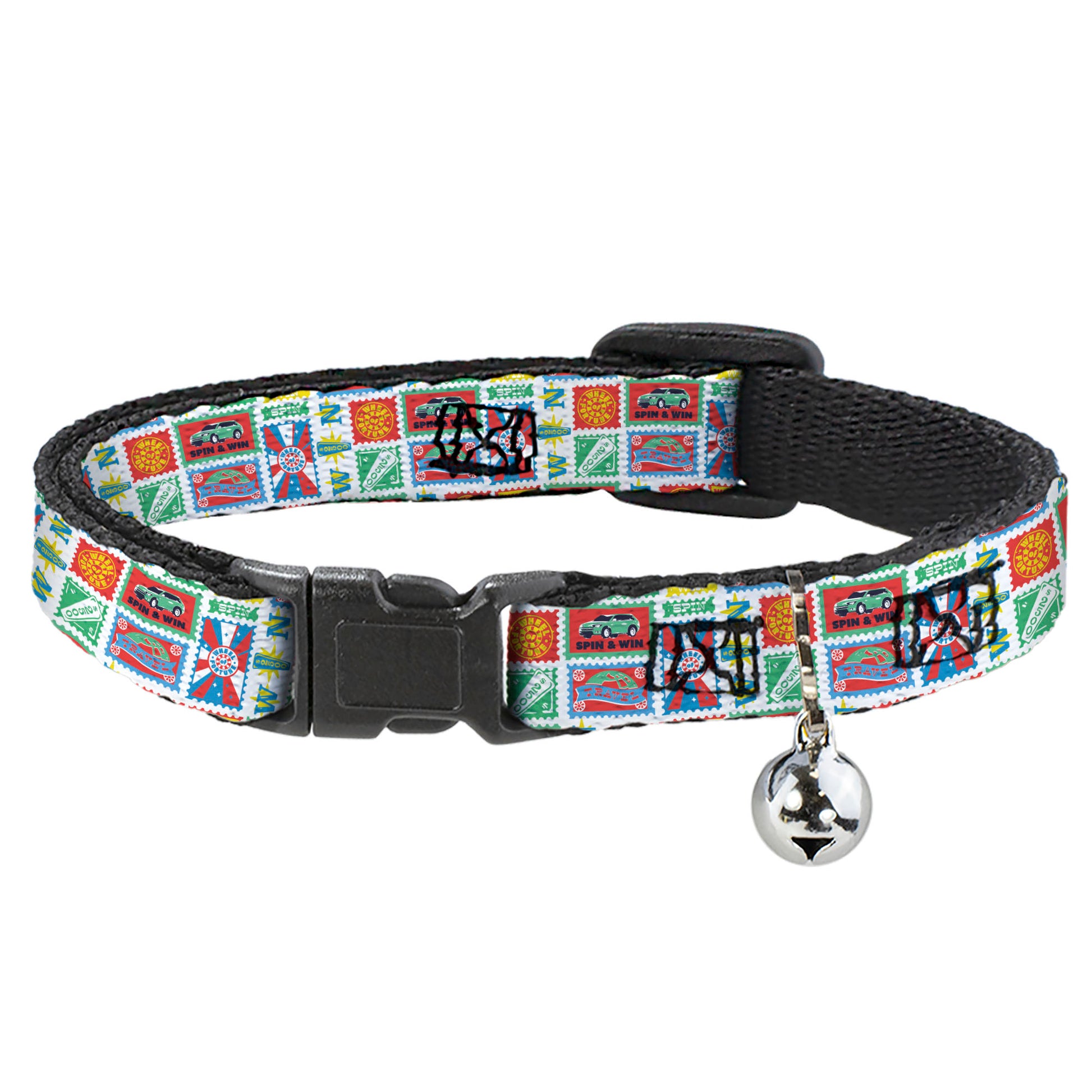 Breakaway Cat Collar with Bell - Wheel of Fortune Prize Blocks Collage White/Multi Color Breakaway Cat Collars Wheel of Fortune