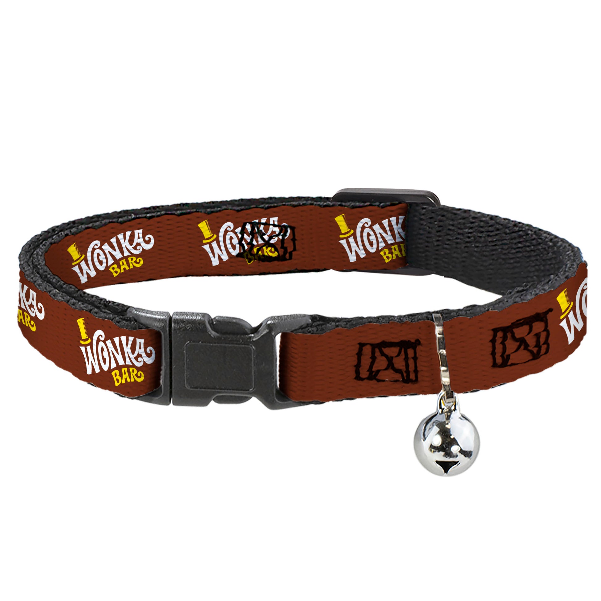 Breakaway Cat Collar with Bell - Willy Wonka and the Chocolate Factory WONKA BAR Logo Brown/Yellow/White Breakaway Cat Collars Willy Wonka and the Chocolate Factory