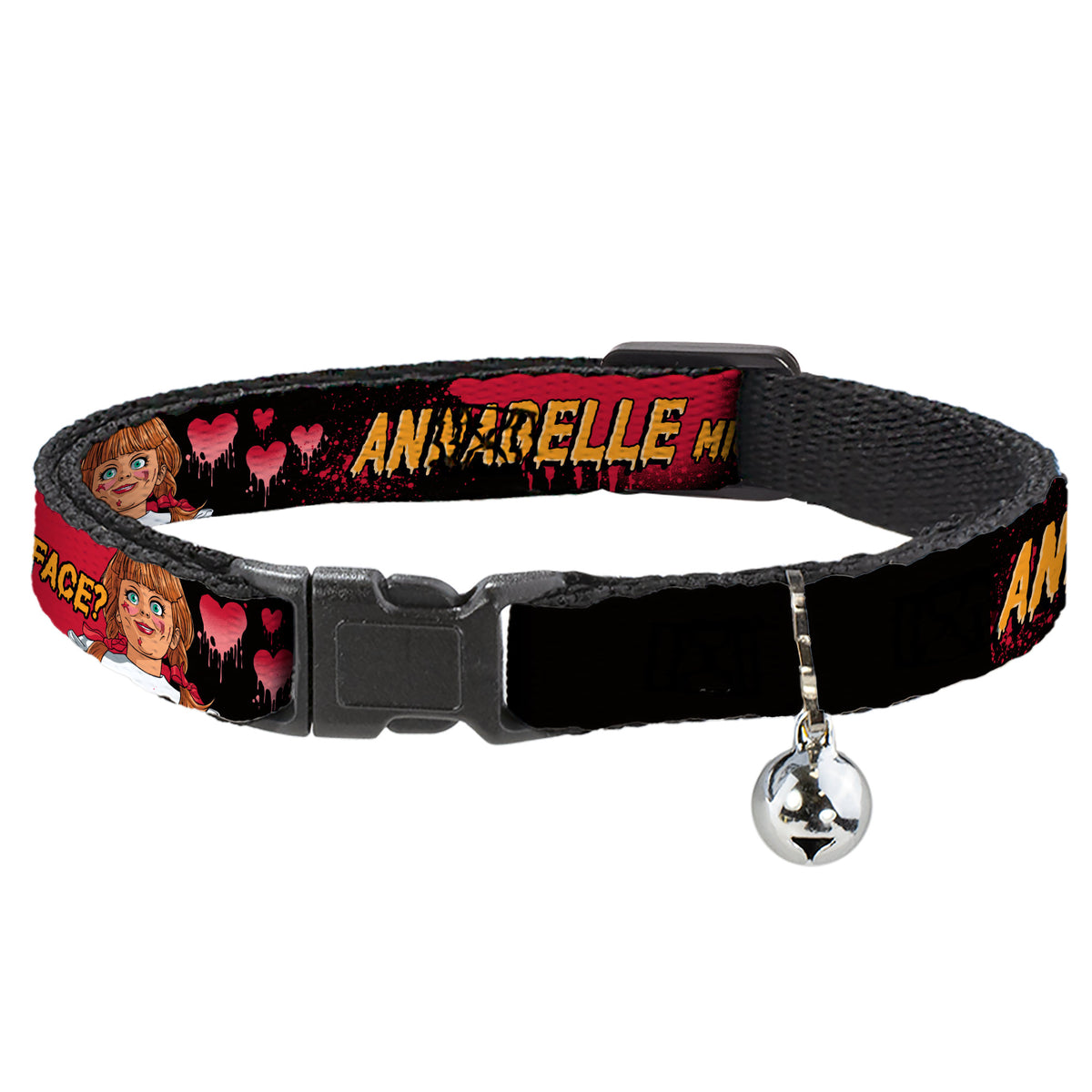 Breakaway Cat Collar with Bell - ANNABELLE MISS ME DOLL FACE Pose Black/Reds