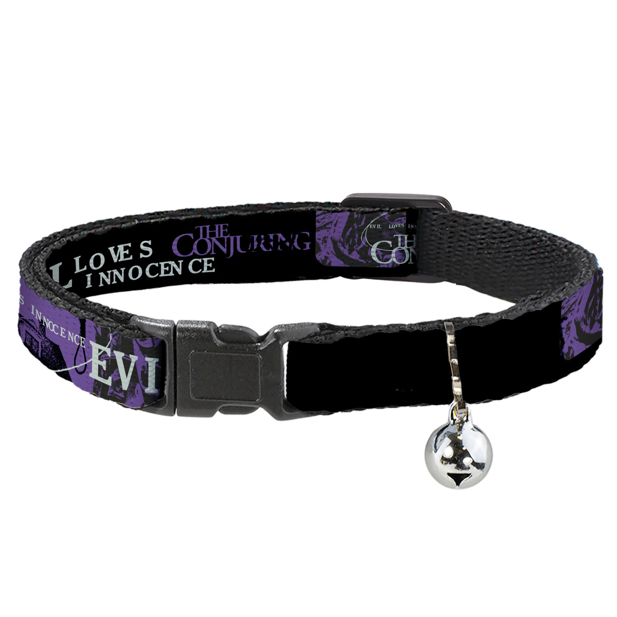 Breakaway Cat Collar with Bell - THE CONJURING EVIL LOVES INNOCENCE Purple/Black