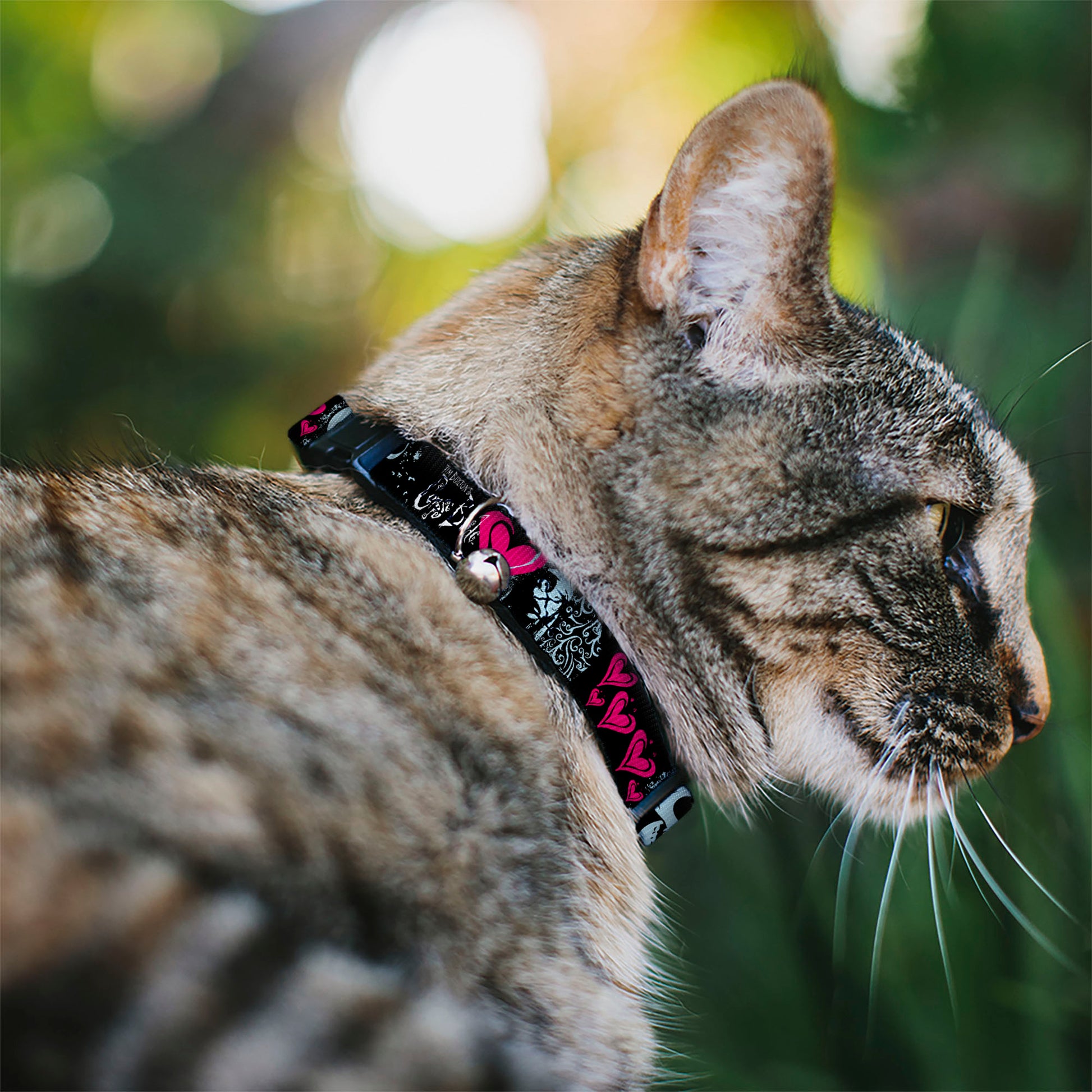Breakaway Cat Collar with Bell - CORPSE BRIDE Emily Hearts and Skull Black/Gray/Pink Breakaway Cat Collars Corpse Bride