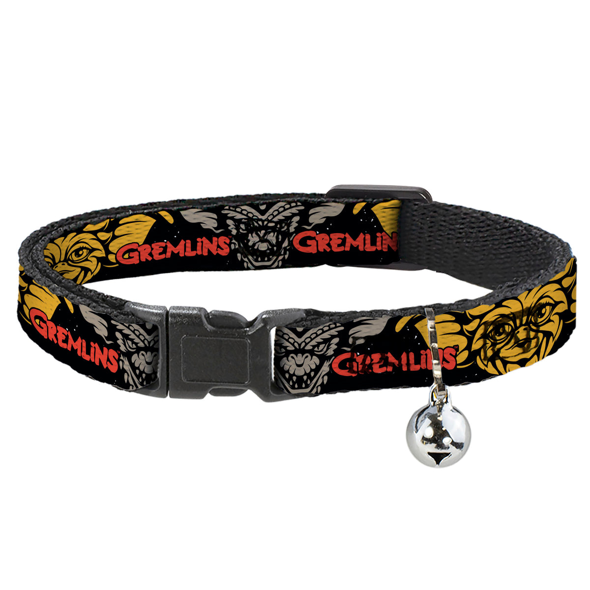 Breakaway Cat Collar with Bell - GREMLINS Gizmo and Stripe Faces Black/Red/Orange/Gray Cat Collars Breakaway Side Release Gremlins