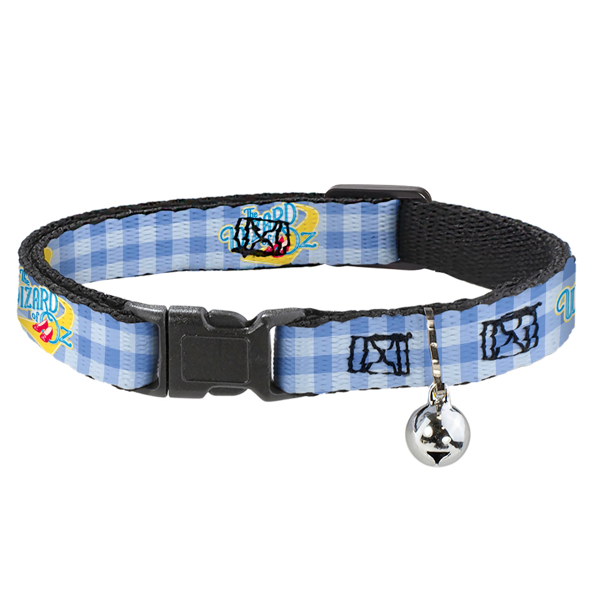Breakaway Cat Collar with Bell - THE WIZARD OF OZ Logo Gingham Checker Blues Breakaway Cat Collars The Wizard of Oz