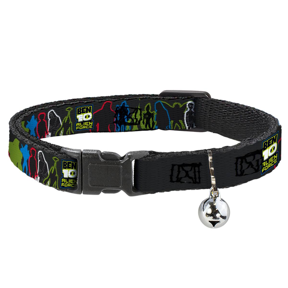 Breakaway Cat Collar with Bell - BEN 10 ALIEN FORCE Character Silhouette Group Pose Black/Multi Color Breakaway Cat Collars Ben 10