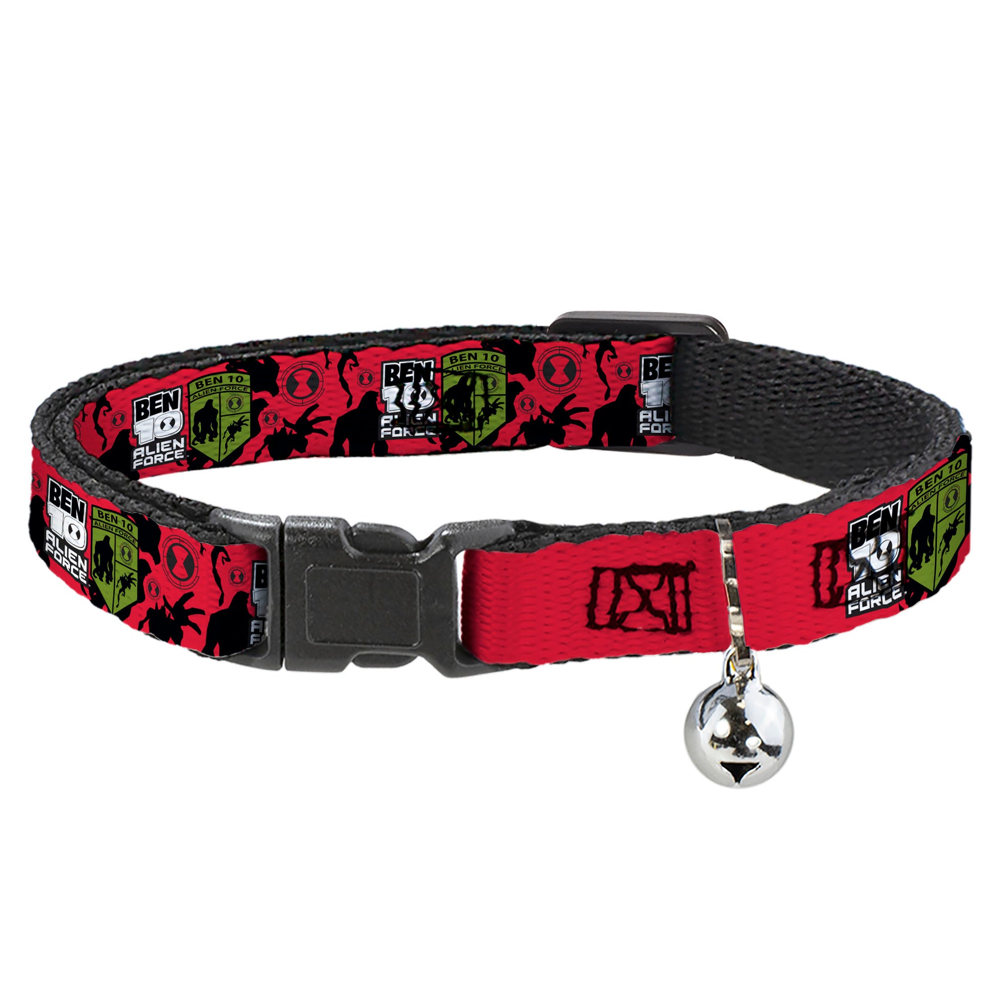 Breakaway Cat Collar with Bell - BEN 10 ALIEN FORCE Badge and Character Collage Red/Black/White/Green Breakaway Cat Collars Ben 10