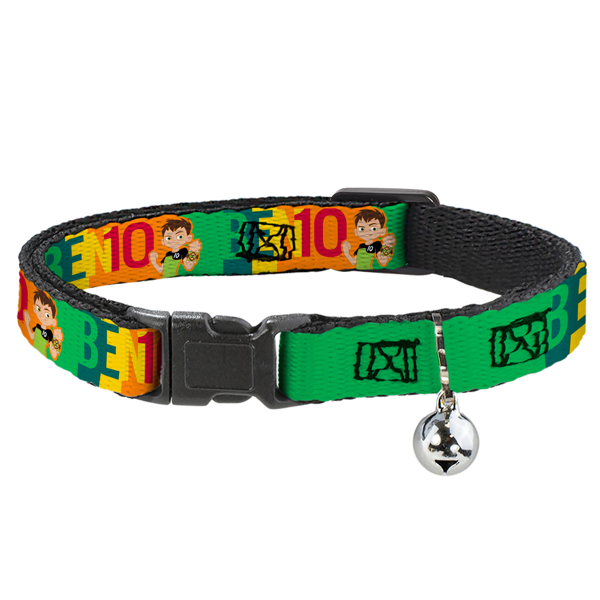 Breakaway Cat Collar with Bell - BEN 10 Pose and Text Blocks Multi Color Breakaway Cat Collars Ben 10