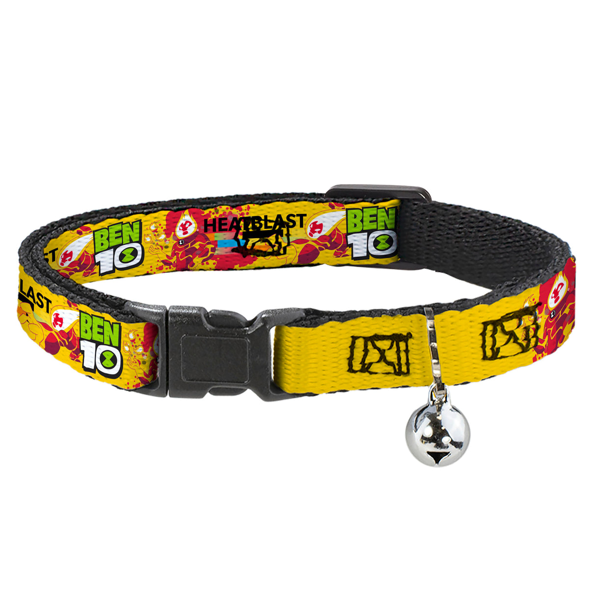 Breakaway Cat Collar with Bell - BEN 10 HEATBLAST Poses and Text Yellow/Reds Breakaway Cat Collars Ben 10