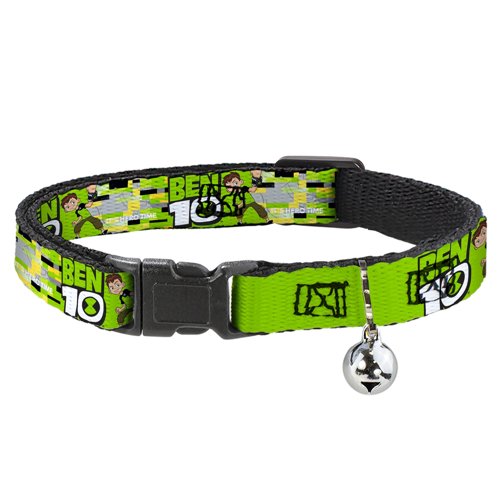 Breakaway Cat Collar with Bell - BEN 10 Pose and Title Logo Green/Yellow/Black/White Breakaway Cat Collars Ben 10