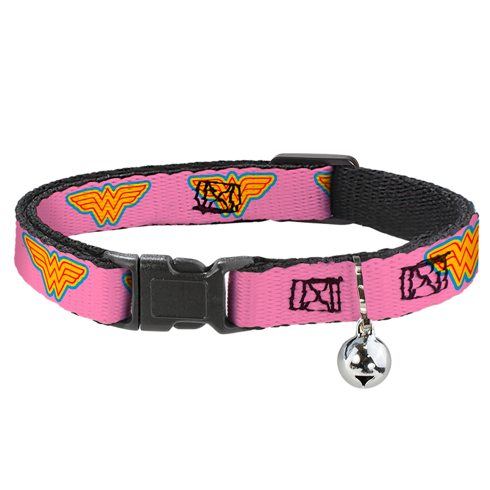 Cat Collar Breakaway - Wonder Woman Logo Pink Blue Yellow Pink Breakaway Cat Collars DC Comics