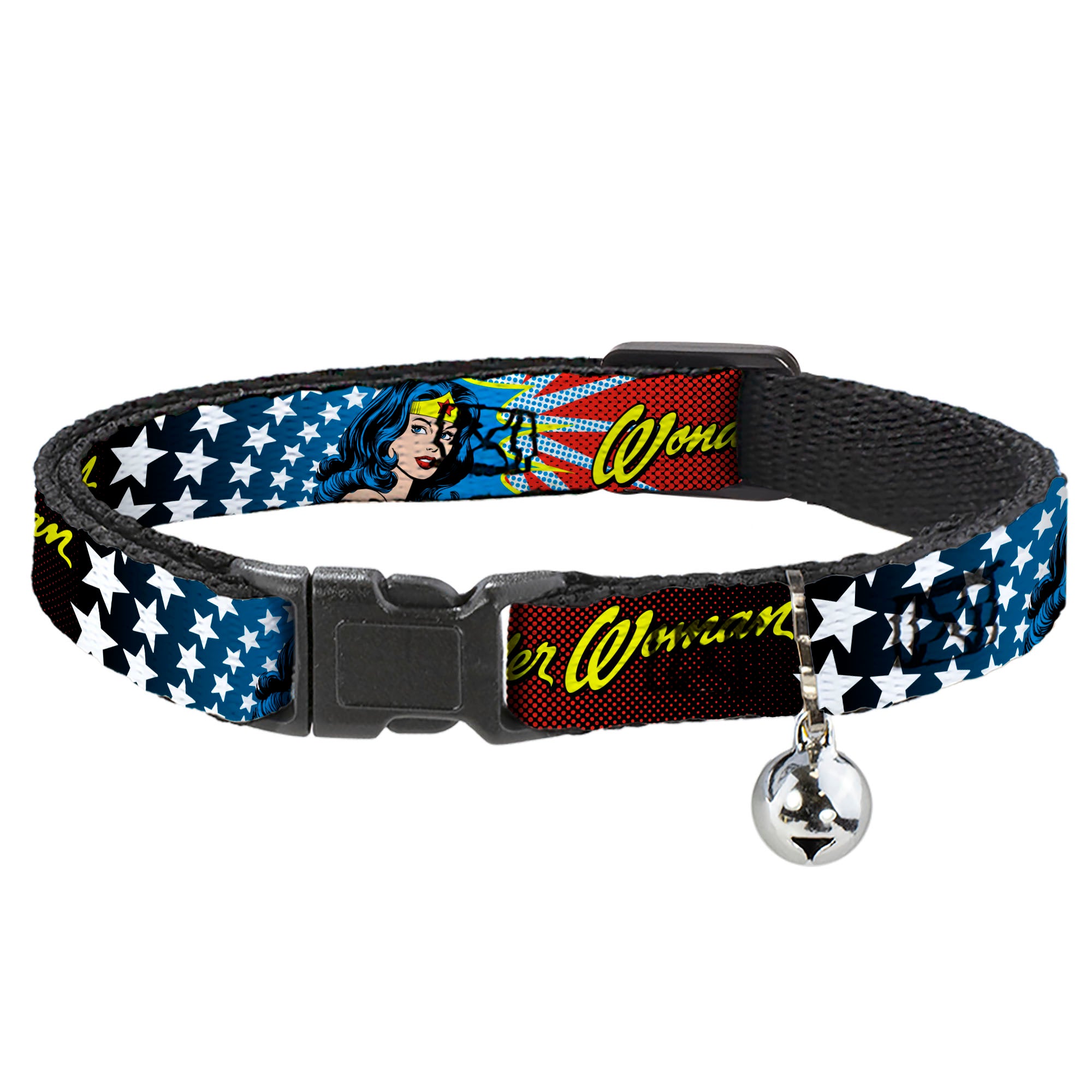 Cat Collar Breakaway - Wonder Woman Face w Stars Breakaway Cat Collars DC Comics